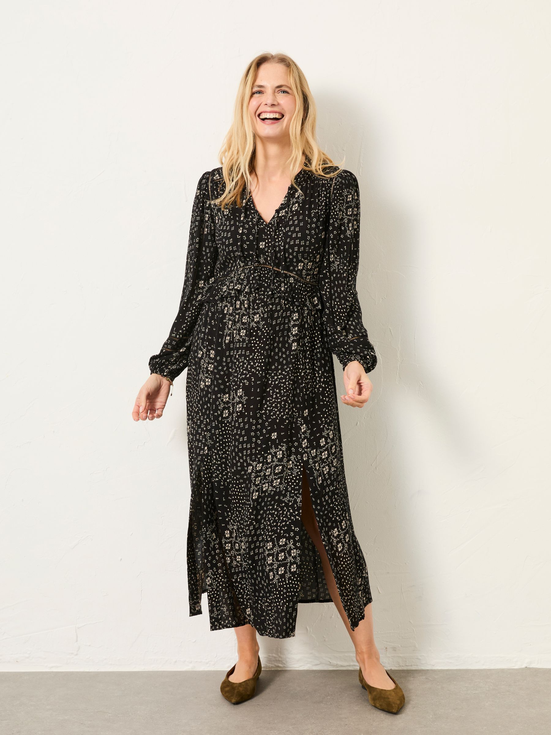 Tara Black Mono Patchwork Regular Floral Dress - Image 1 of 5