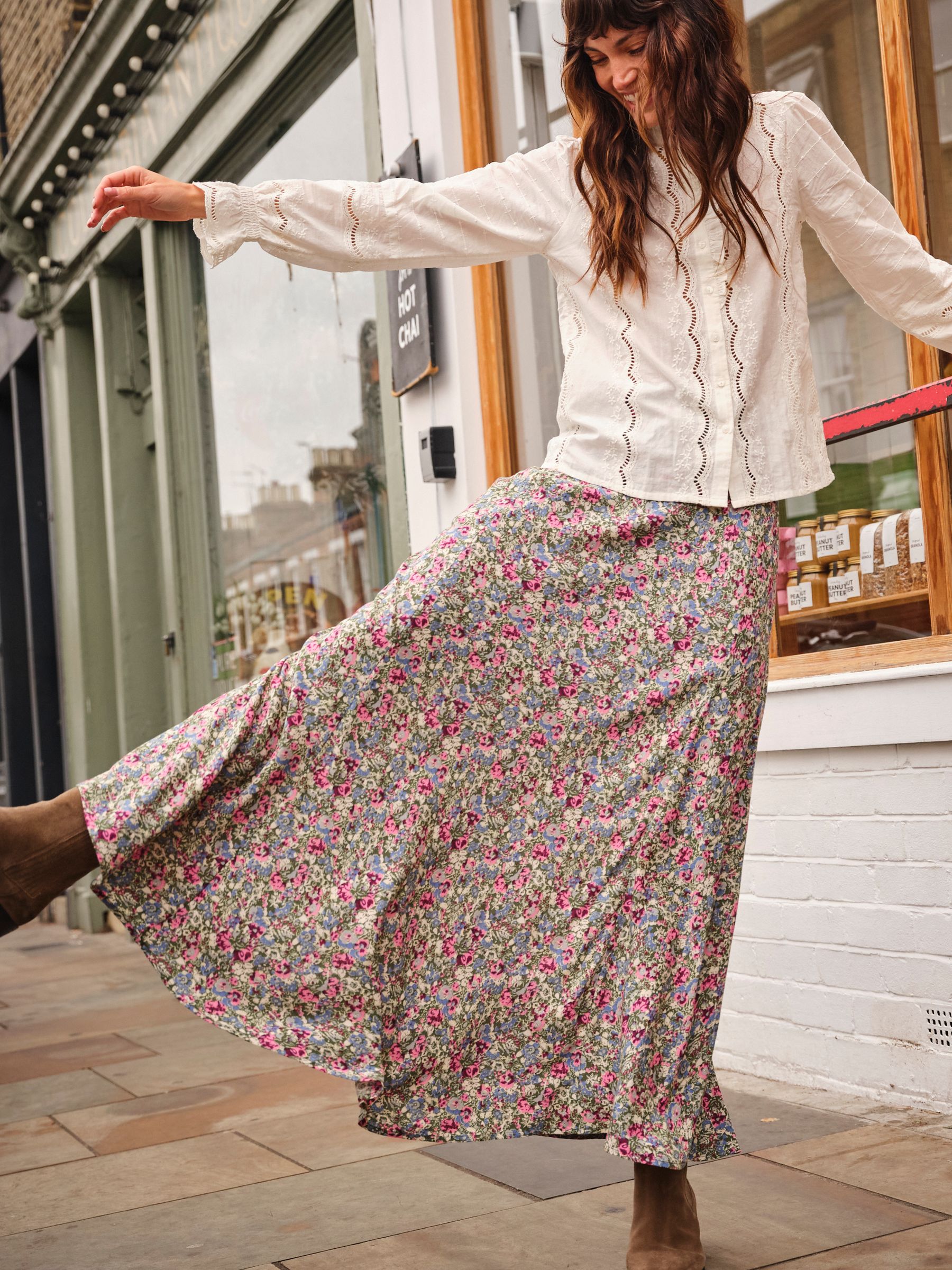 Sadie Green Ditsy Garden Midi Skirt | FatFace USA