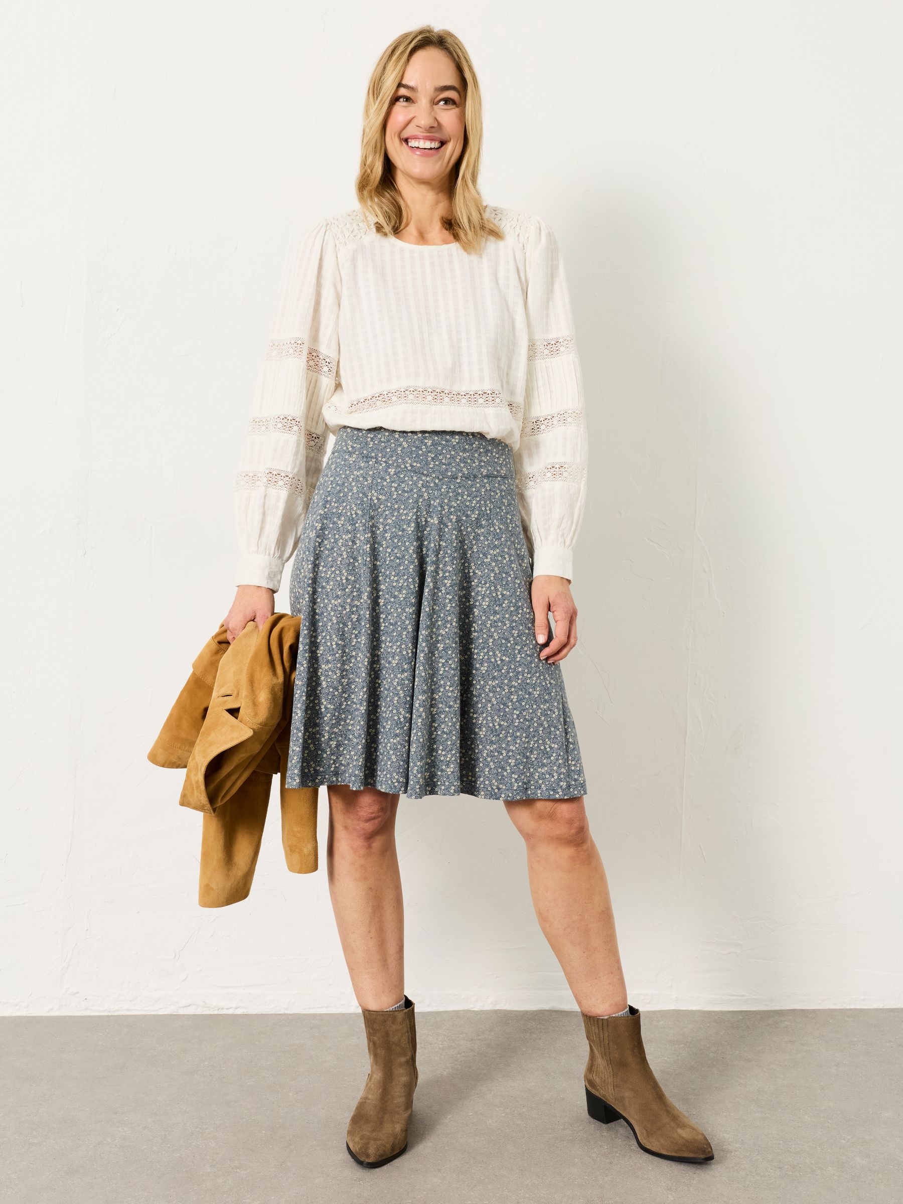 Selena Blue Ditsy Jersey Skirt - Image 3 of 6