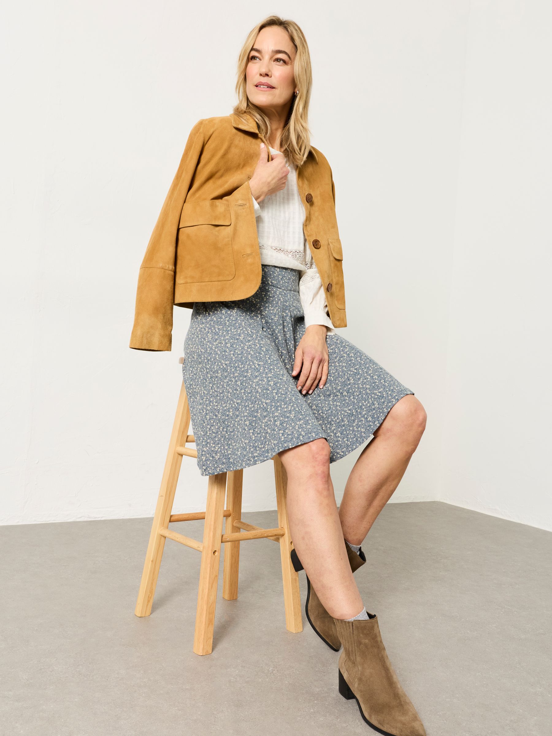 Selena Blue Ditsy Jersey Skirt - Image 5 of 6