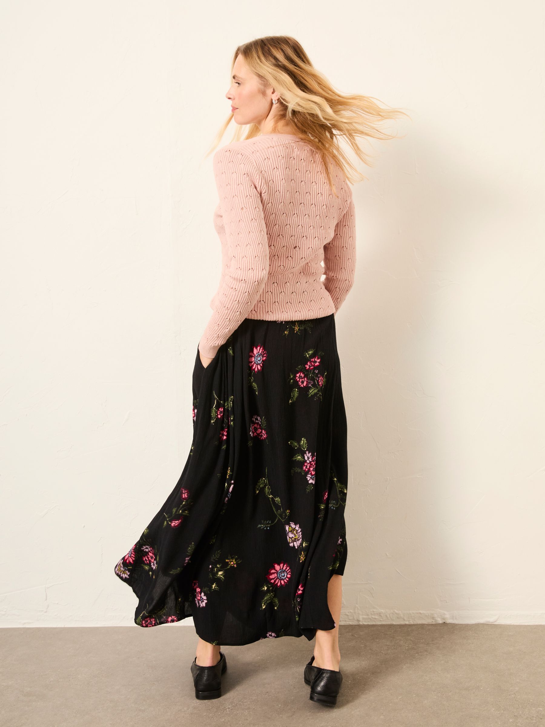 Willow Black Spring Floral Midi Skirt - Image 2 of 6