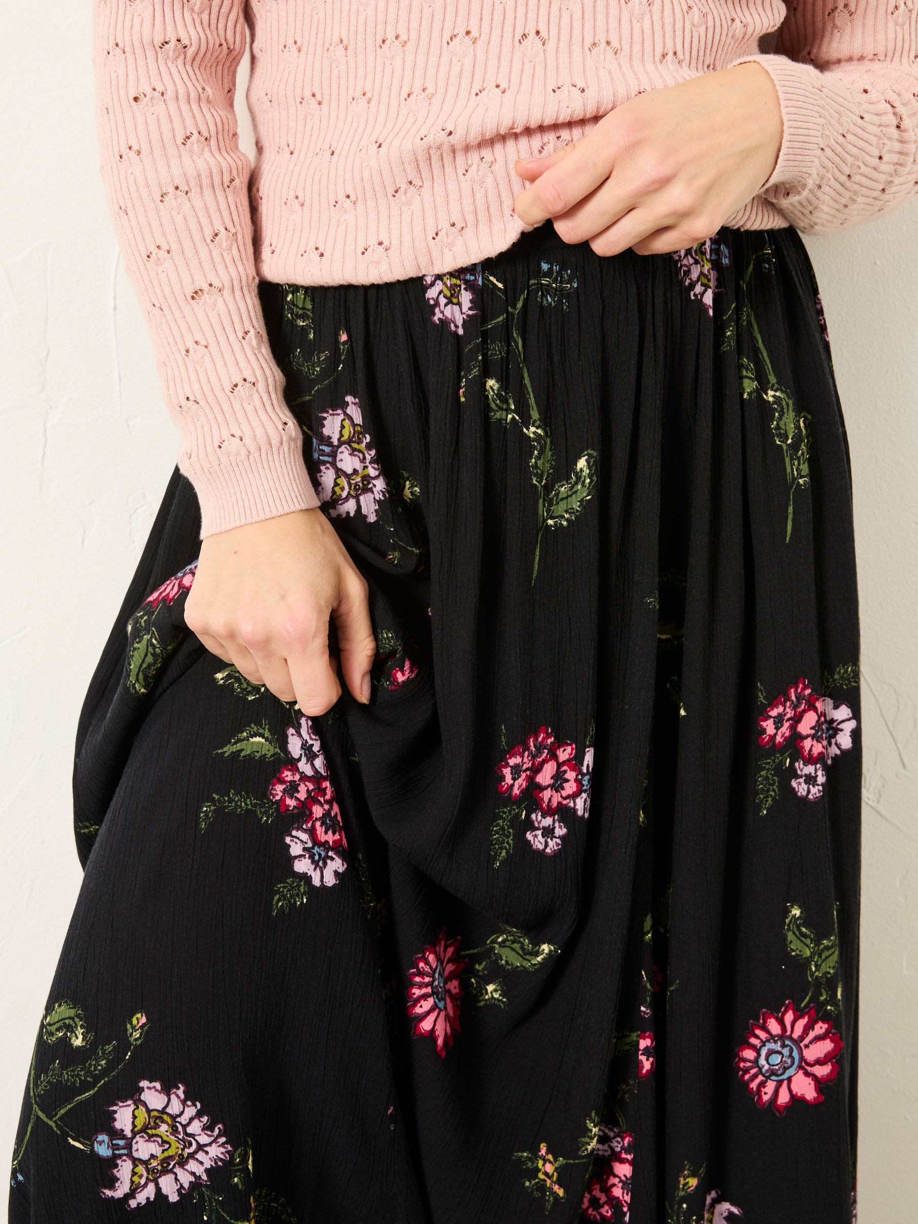 Willow Black Spring Floral Midi Skirt - Image 3 of 6