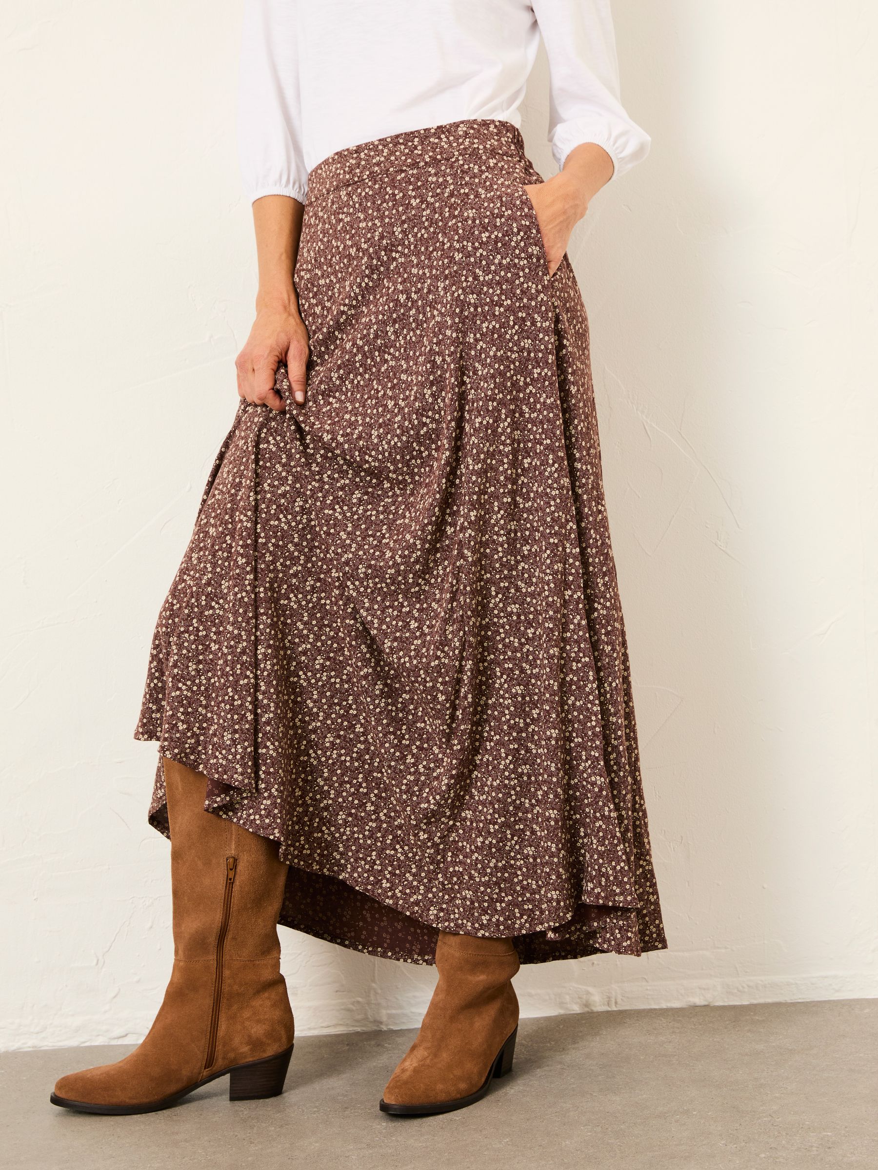 Sadie Brown Ditsy Midi Skirt - Image 1 of 6