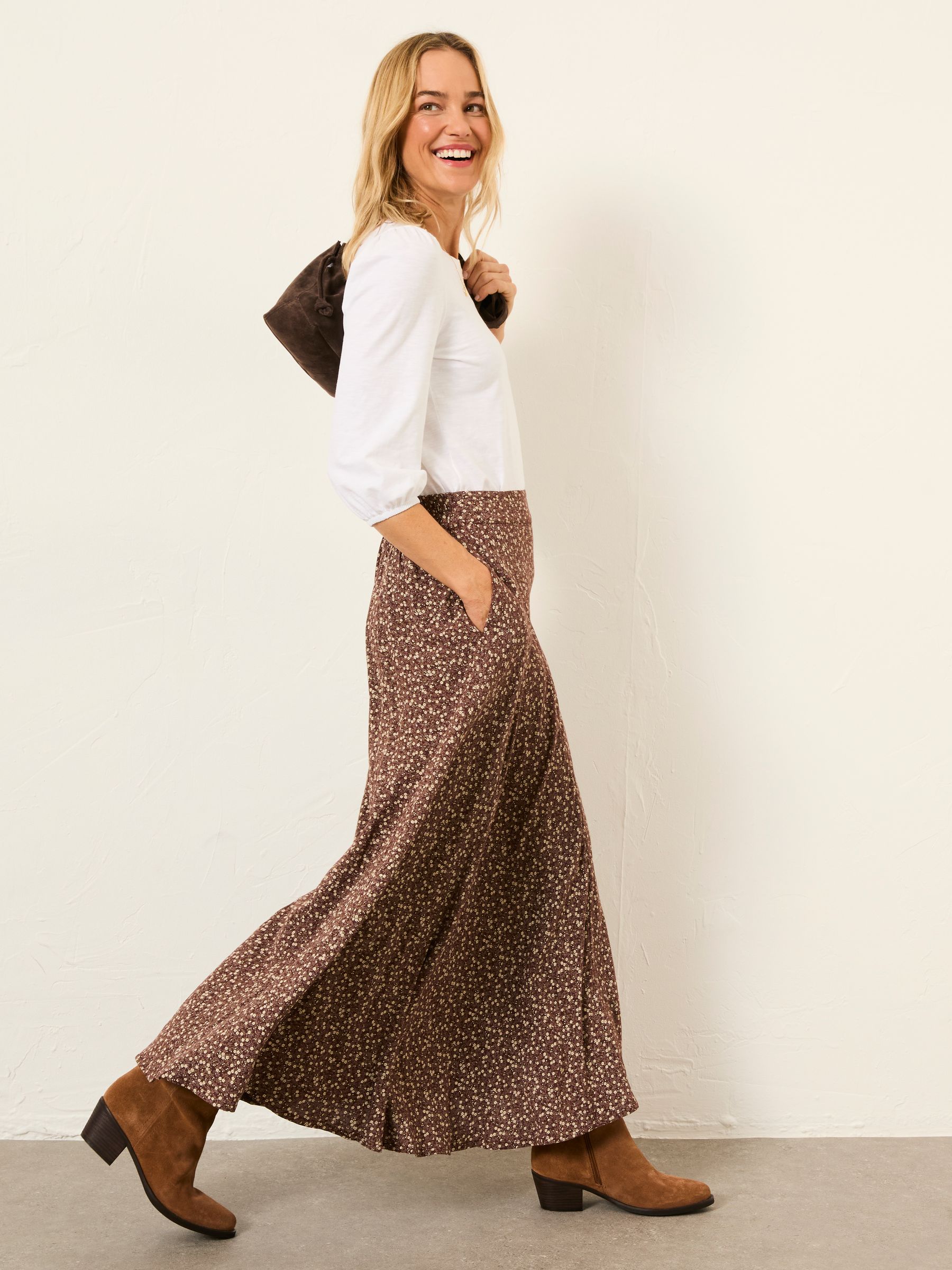 Sadie Brown Ditsy Midi Skirt - Image 3 of 6