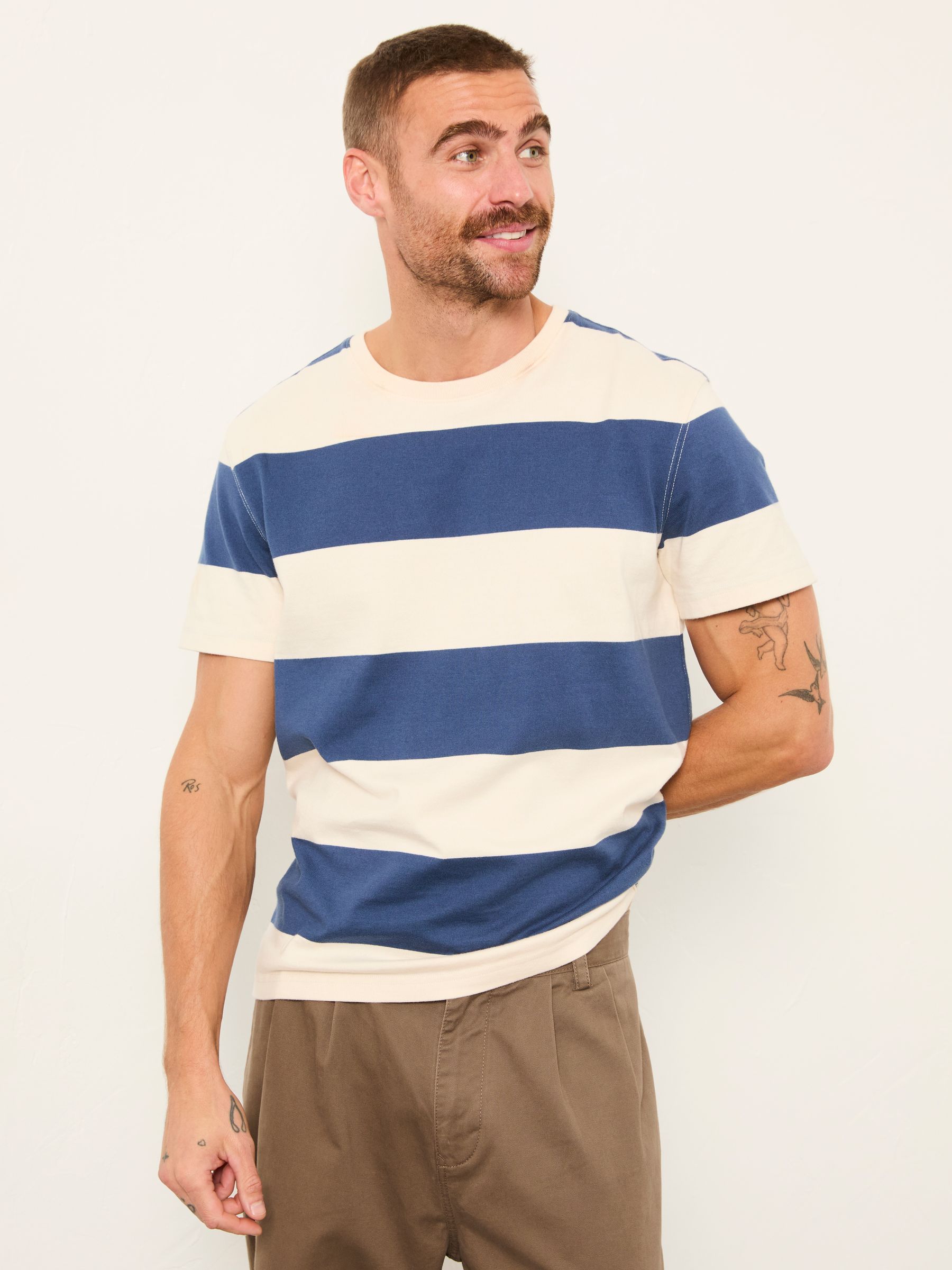Dolton Navy Block Stripe Tshirt - Image 1 of 7 Dolton Navy Block Stripe Tshirt - Image 1 of 7