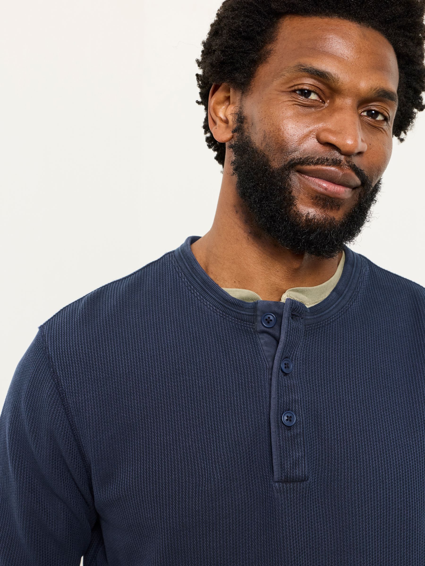 Wells Navy Long Sleeve Texture Henley | FatFace USA