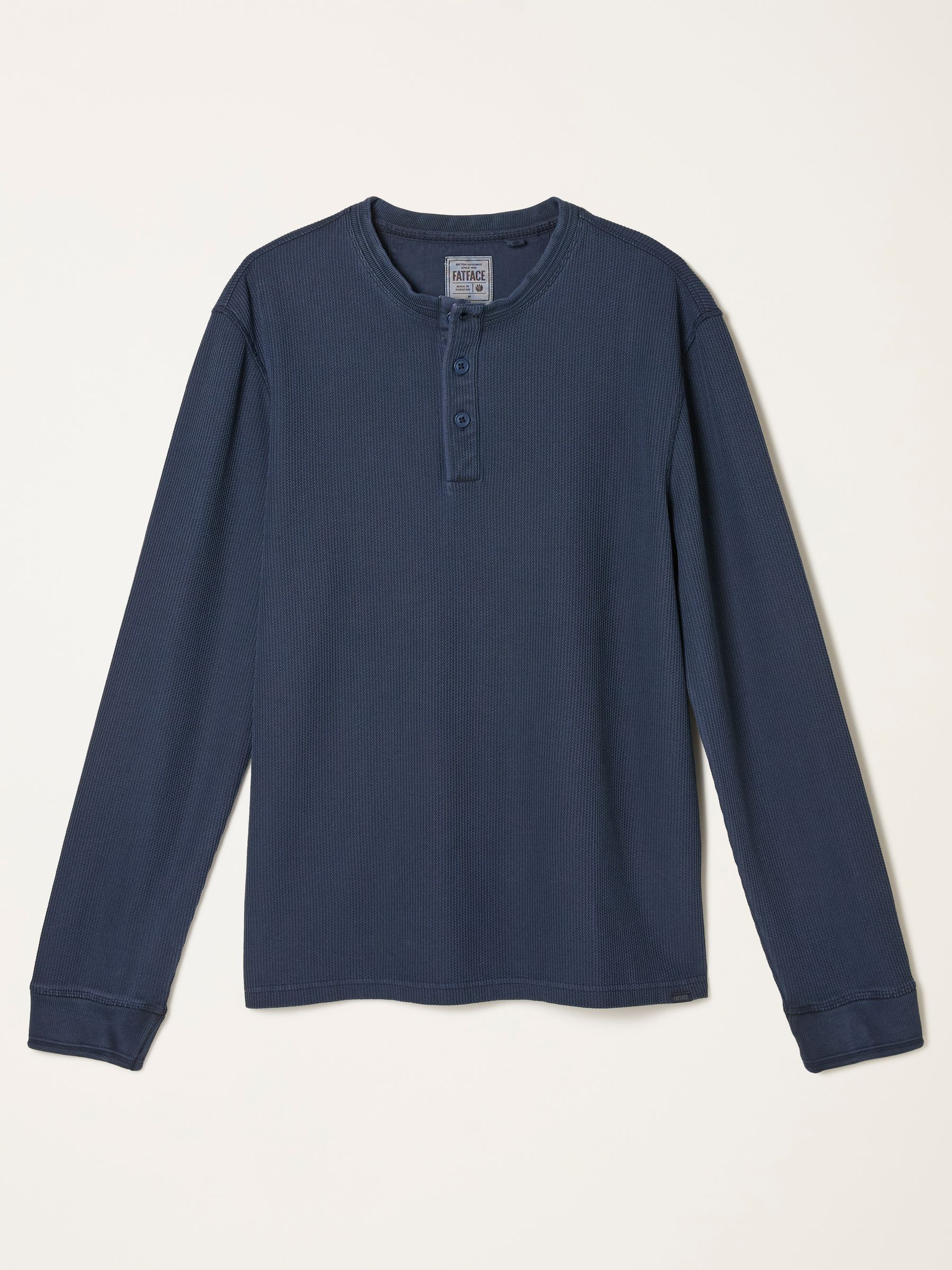 Wells Navy Long Sleeve Texture Henley | FatFace USA