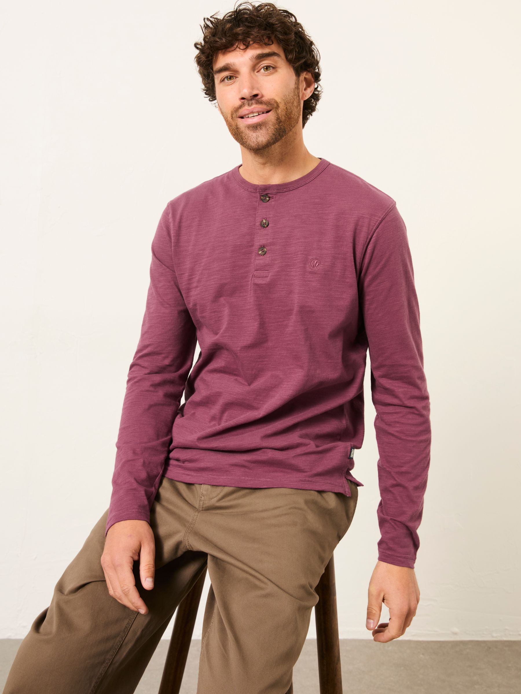 Henley Purple Long Sleeve Woodside Slub - Image 1 of 5