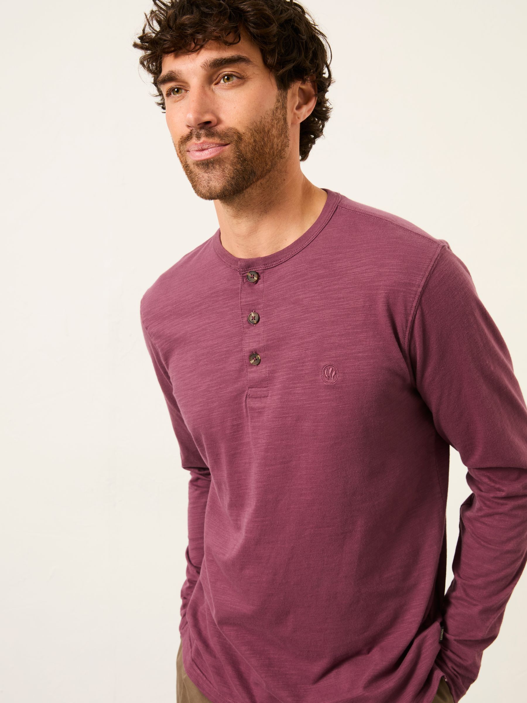 Henley Purple Long Sleeve Woodside Slub - Image 4 of 5