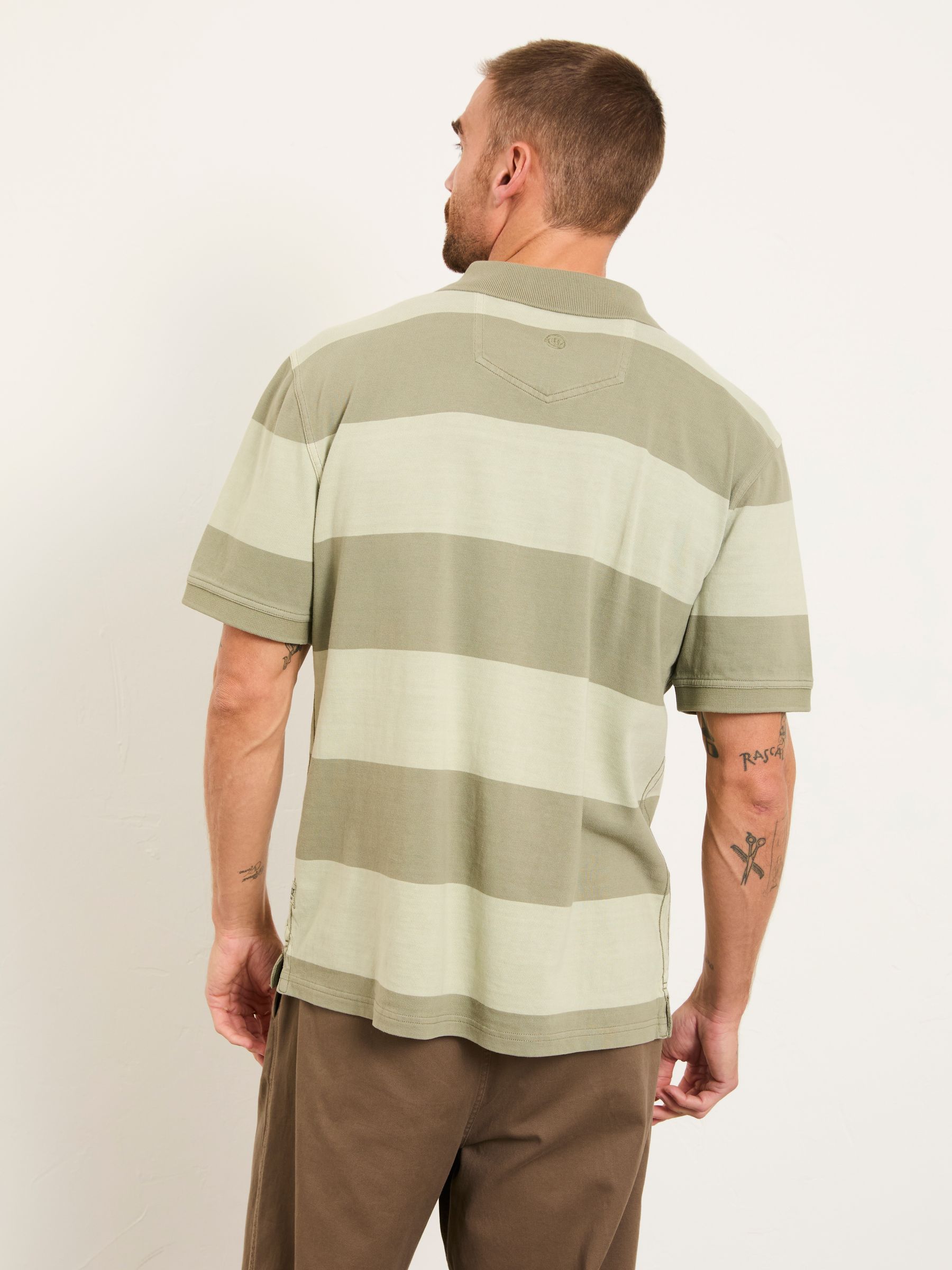 Ashton Sage Green Rugby Stripe Notch Polo - Image 2 of 6