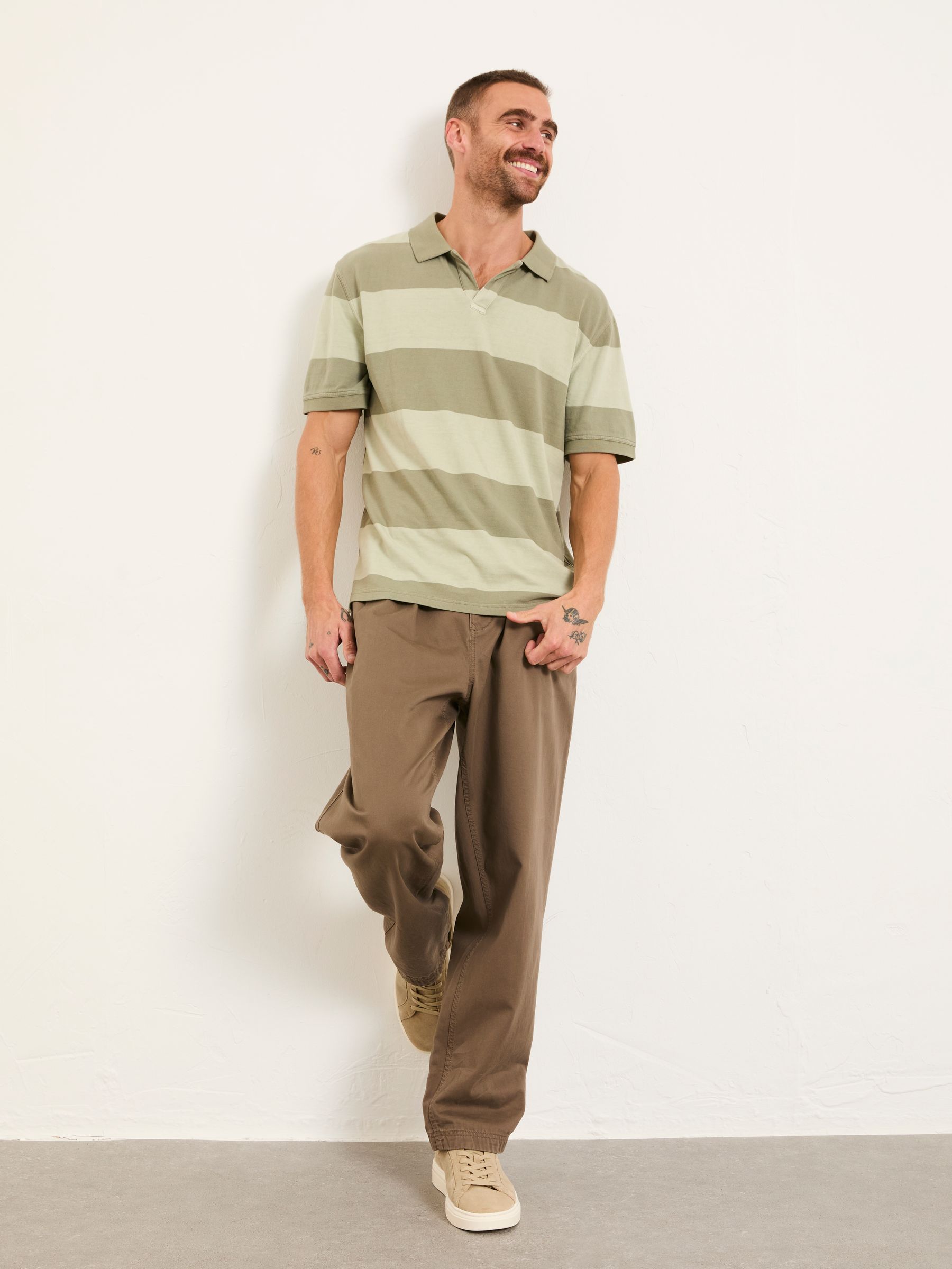 Ashton Sage Green Rugby Stripe Notch Polo - Image 3 of 6