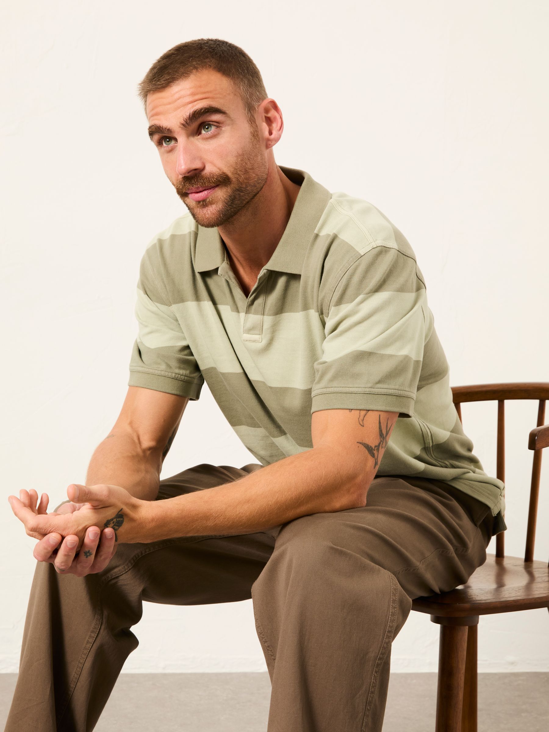 Ashton Sage Green Rugby Stripe Notch Polo - Image 5 of 6