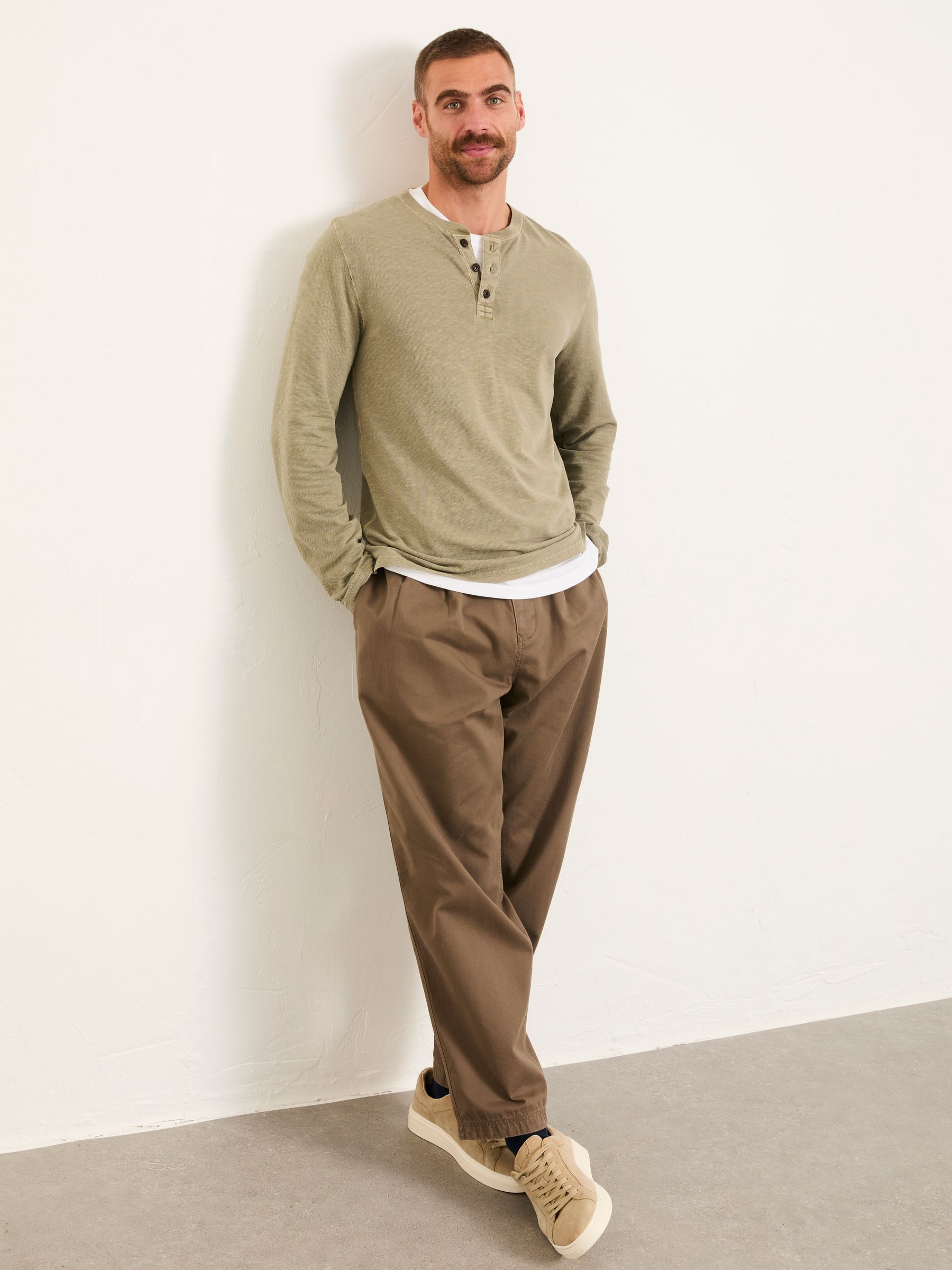 Sage Green Waffle Textured Henley - Image 3 of 7