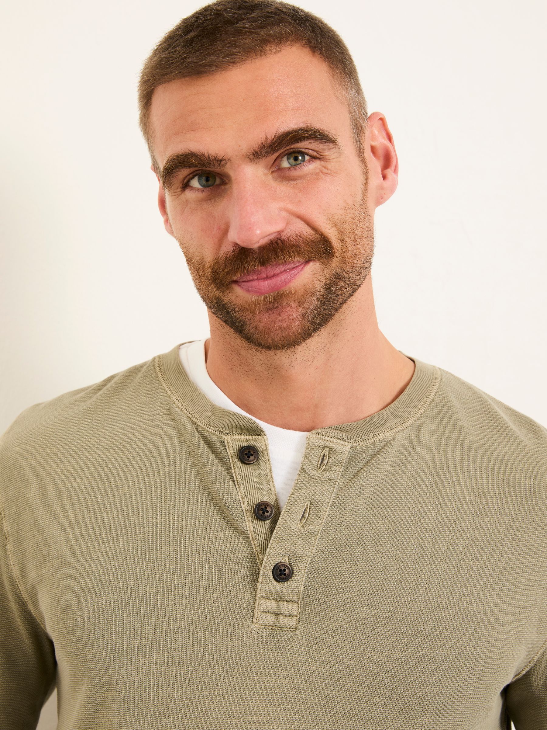 Sage Green Waffle Textured Henley - Image 4 of 7