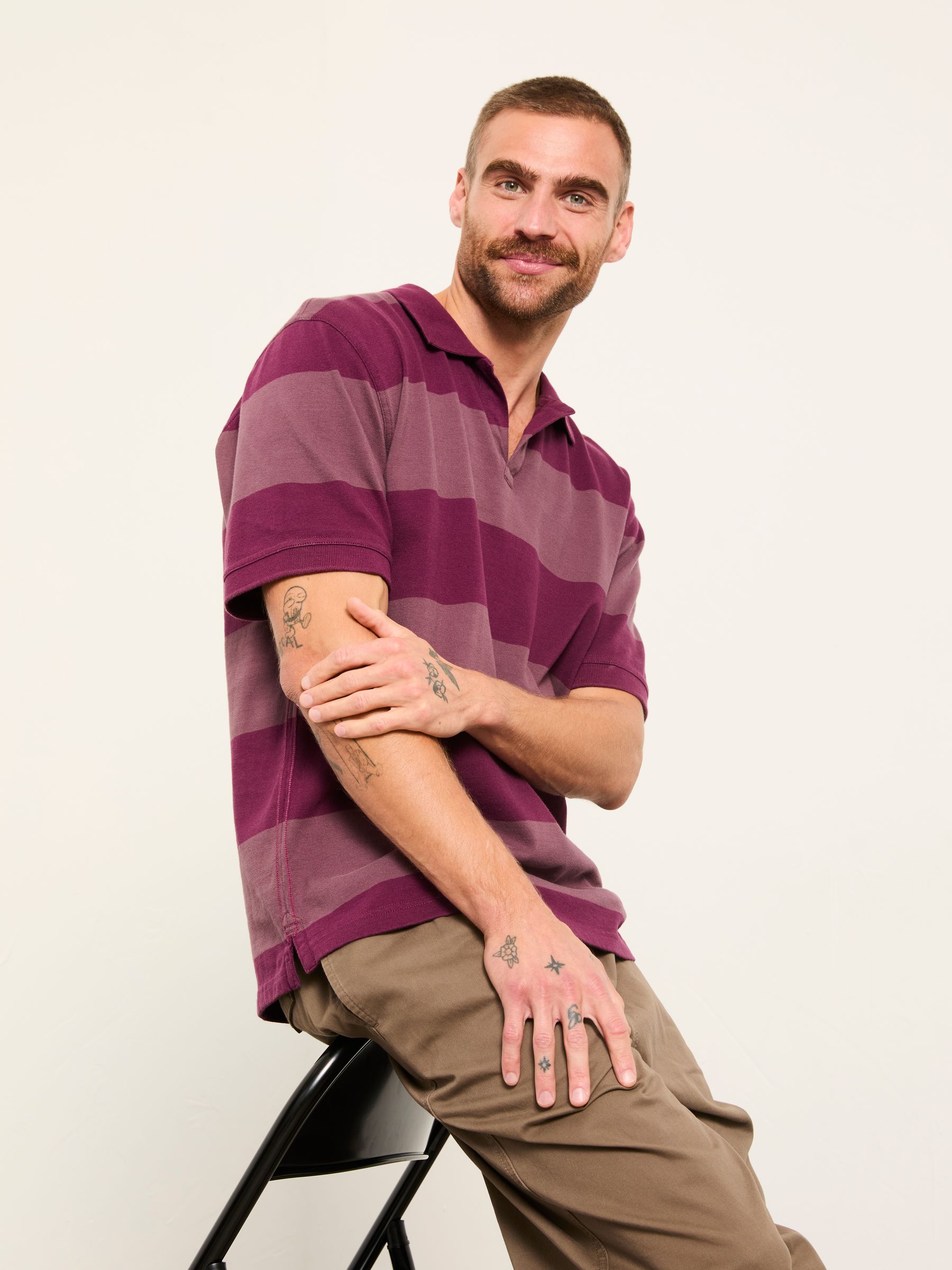 Ashton Purple Rugby Stripe Notch Polo - Image 4 of 5