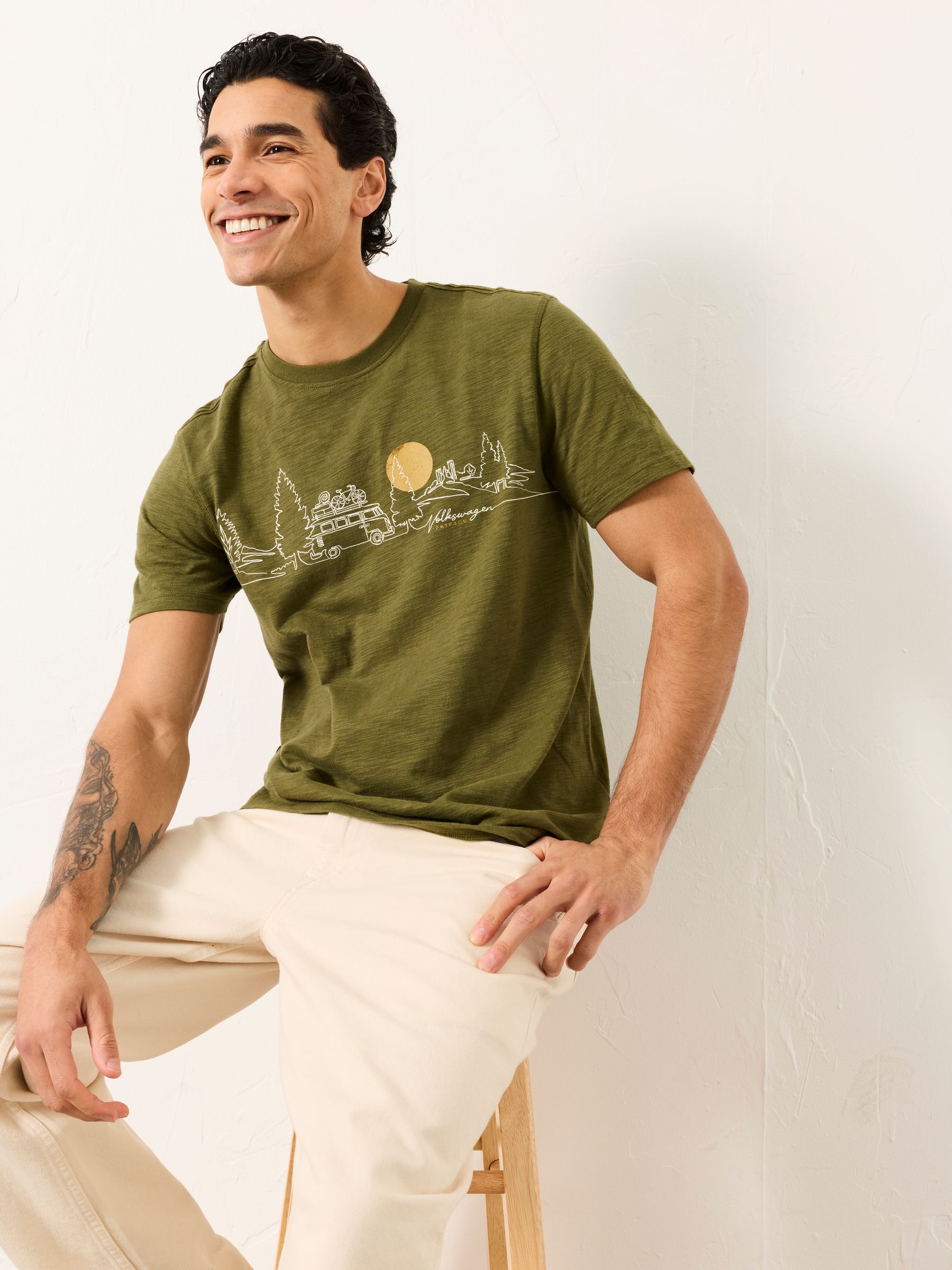 Khaki Green VW Scenic Route Graphic Tshirt - Image 1 of 7 Khaki Green VW Scenic Route Graphic Tshirt - Image 1 of 7