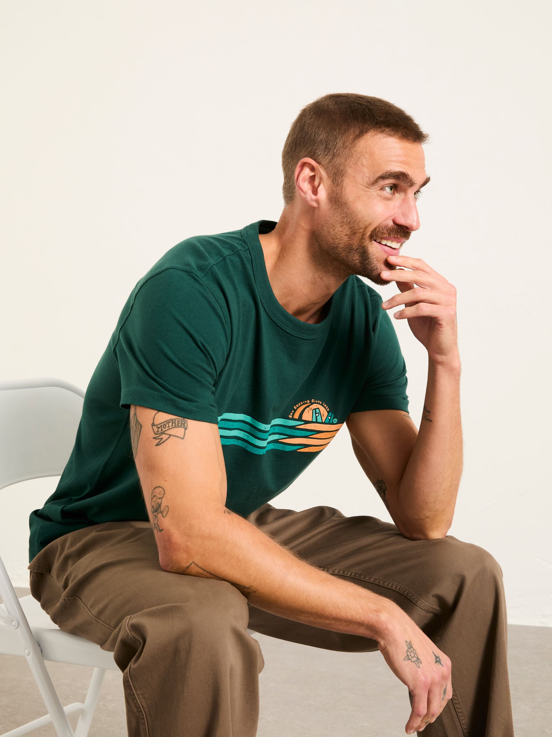 Jade Green Sunseeker Chest Stripe Tshirt | FatFace USA