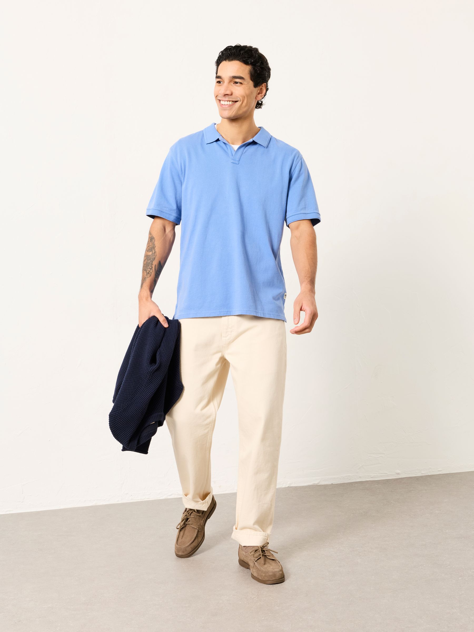 Ashton Chambray Blue Plain Notch Polo - Image 1 of 5
