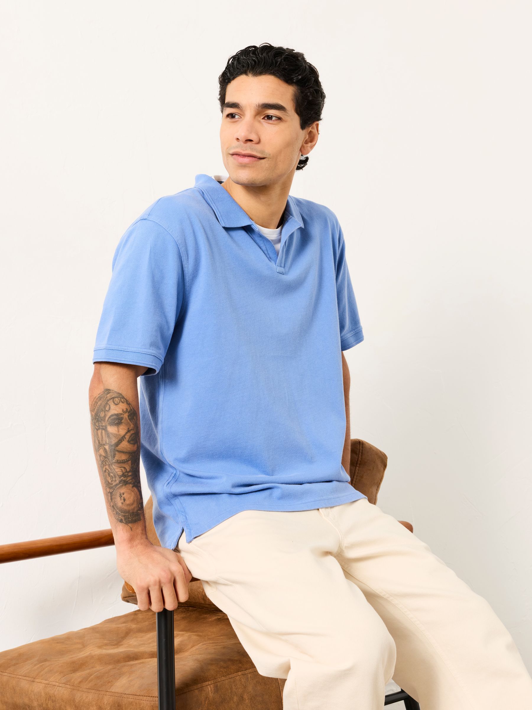 Ashton Chambray Blue Plain Notch Polo - Image 4 of 5