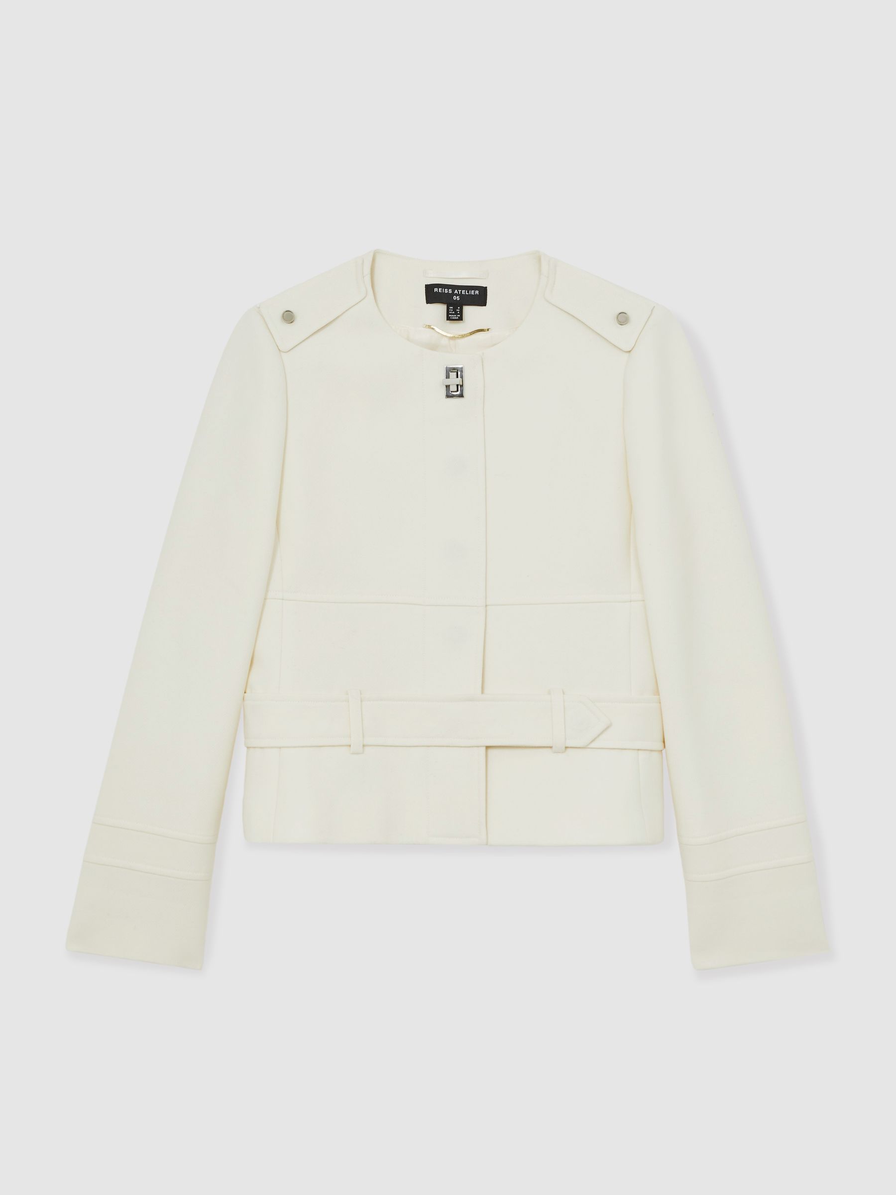 Atelier Wool Collarless Belted Jacket in White - Image 2 of 6