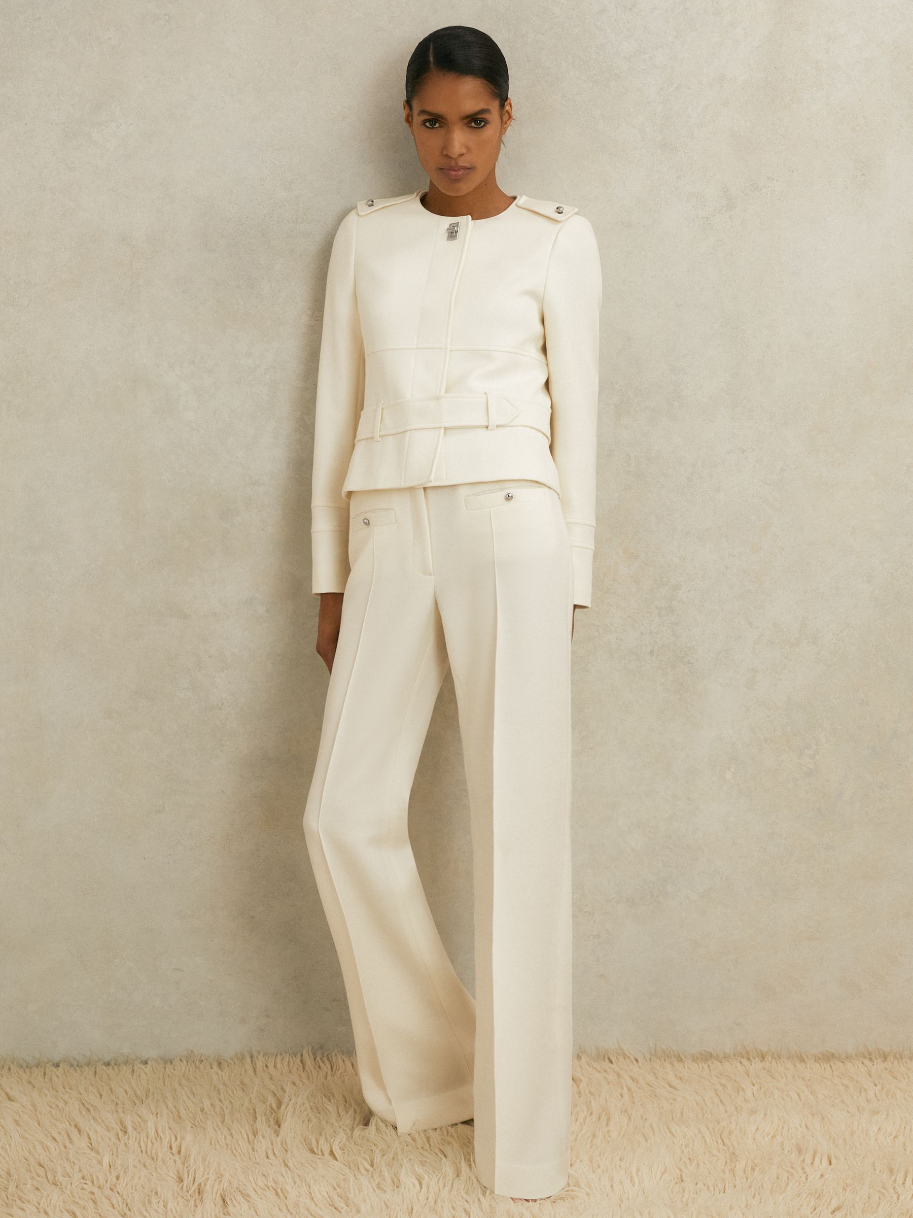 Atelier Wool Collarless Belted Jacket in White - Image 3 of 6