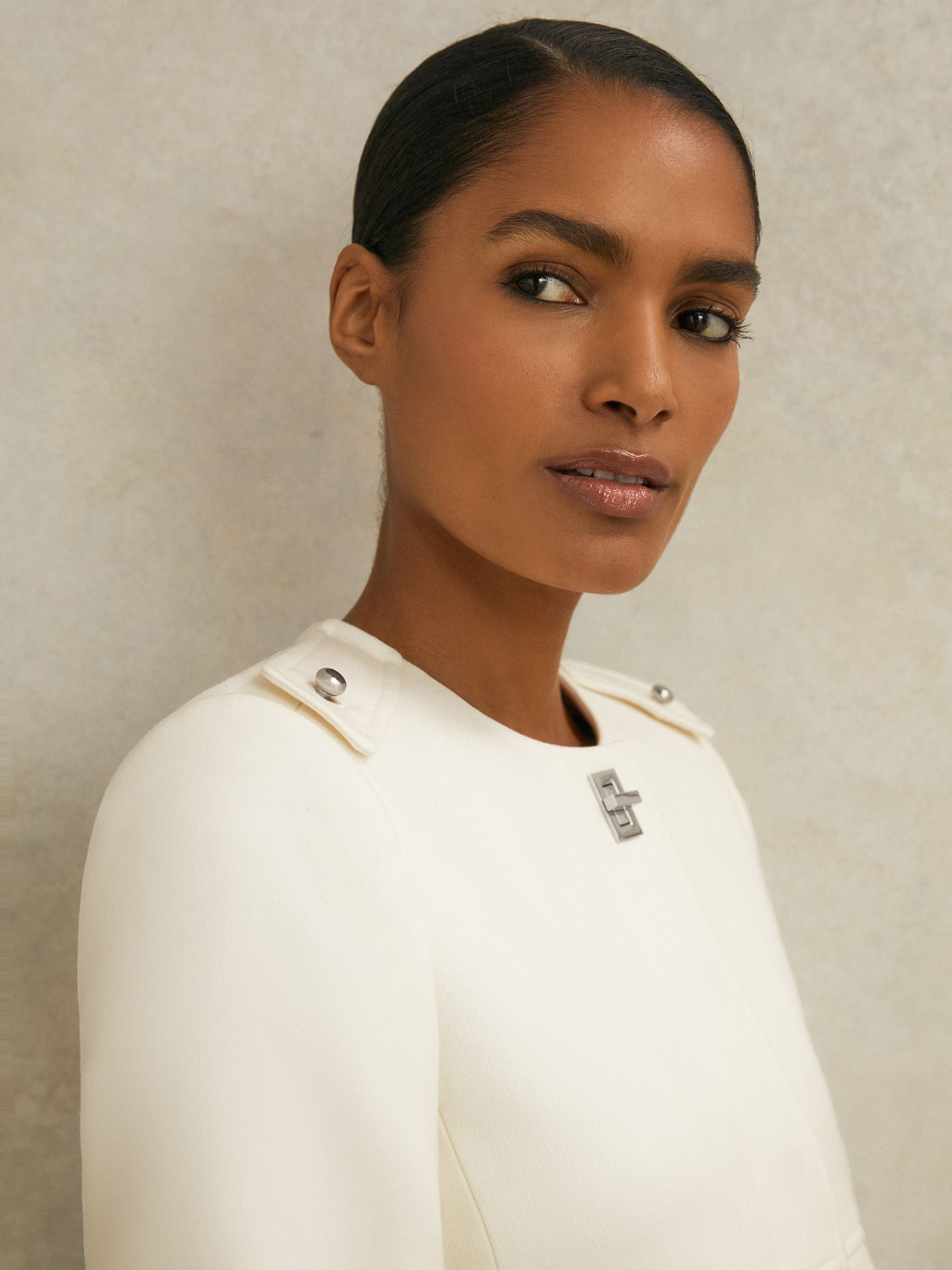 Atelier Wool Collarless Belted Jacket in White - image 4