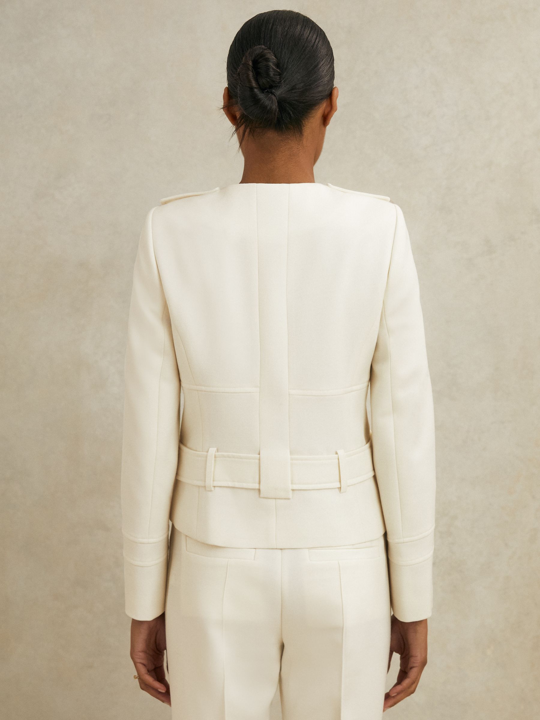 Atelier Wool Collarless Belted Jacket in White - image 5