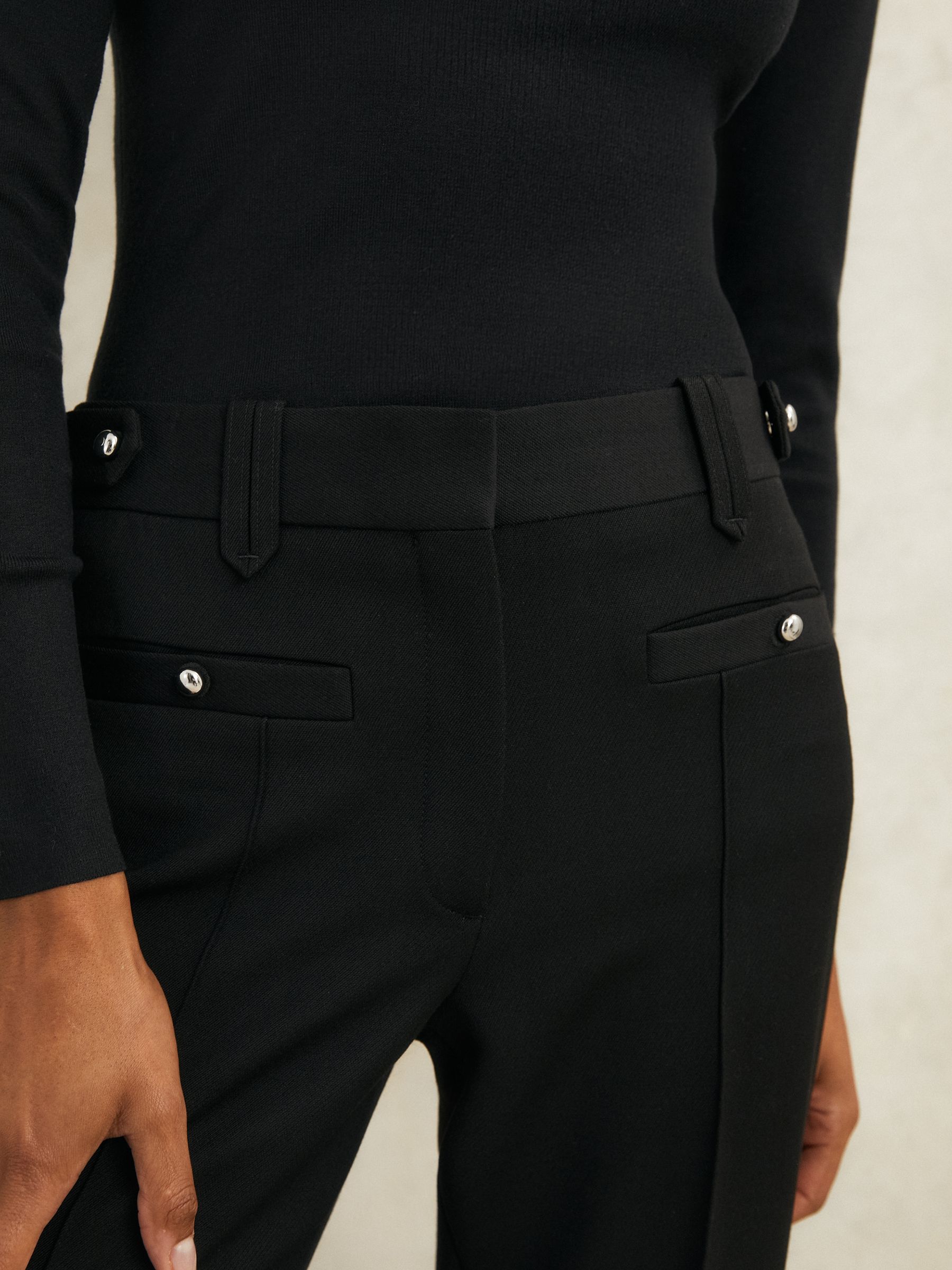 Atelier Wool Stud Flared Trousers in Black - Image 4 of 6