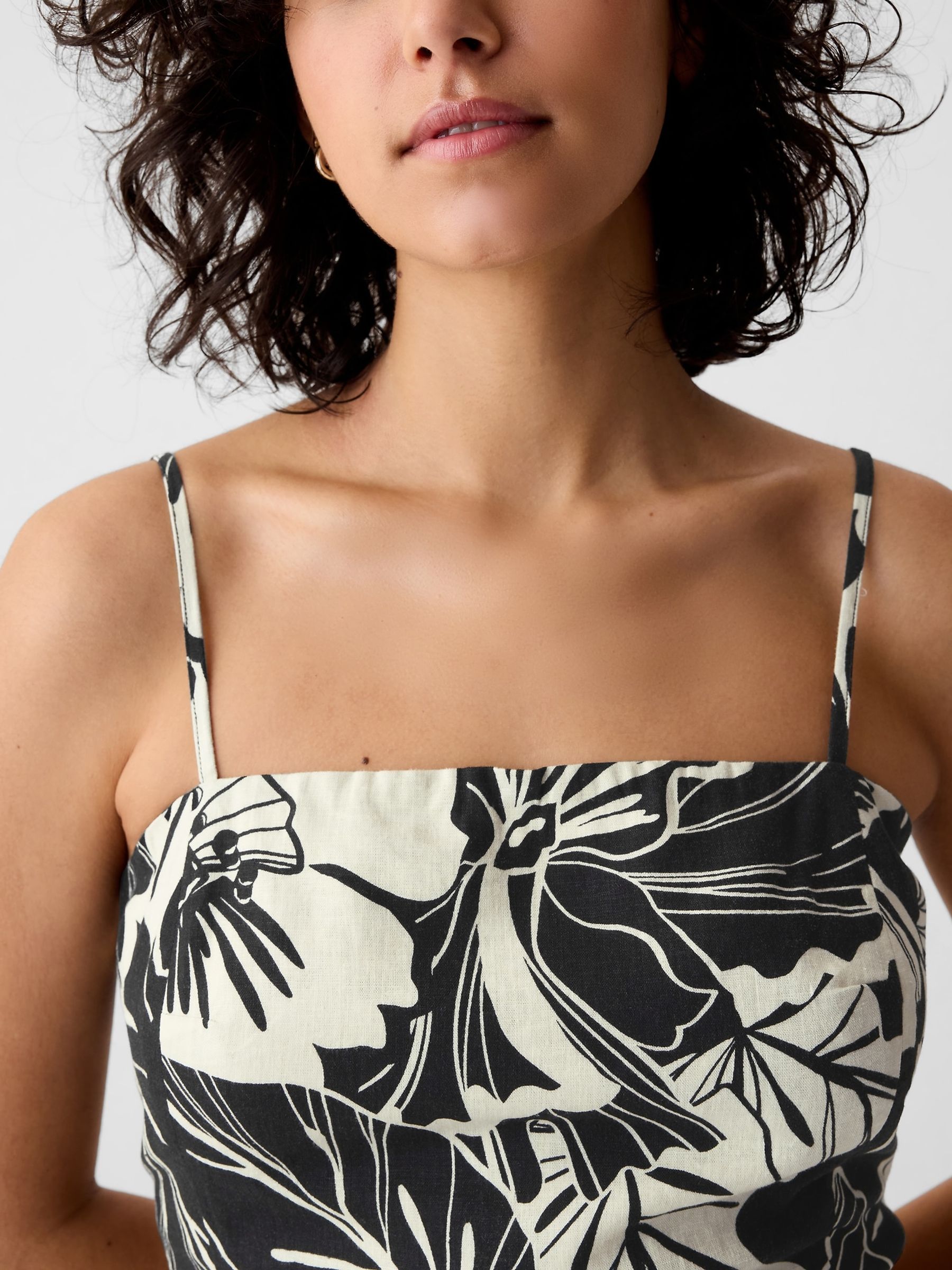 Black / Cream Floral Linen-Blend Mini Dress - Image 6 of 6