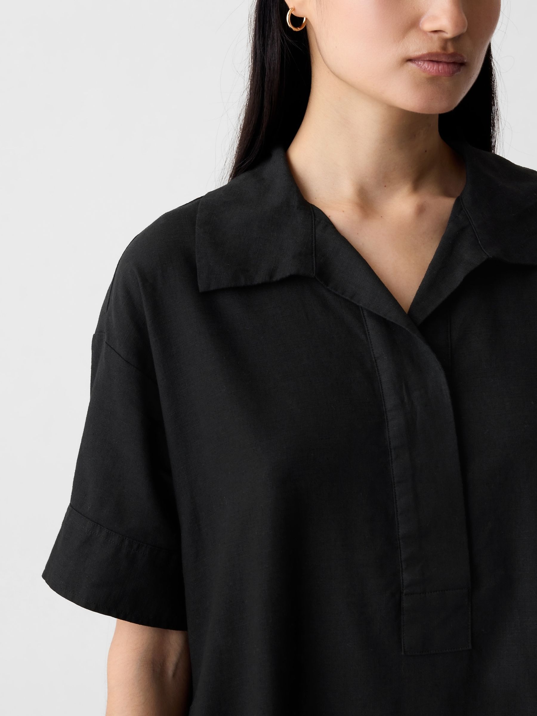 Black Linen-Cotton Short Sleeve Maxi Dress - Image 4 of 5