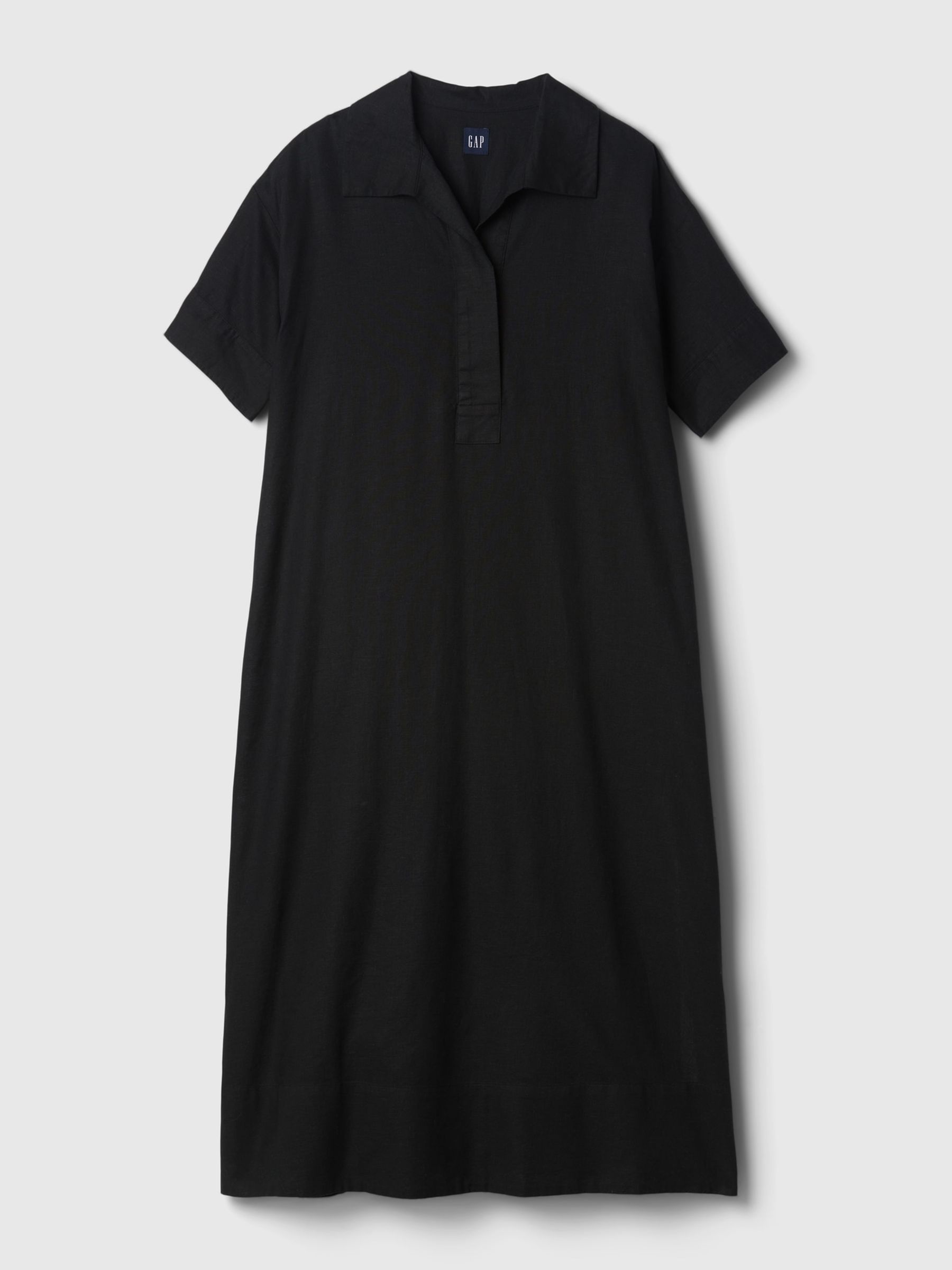 Black Linen-Cotton Short Sleeve Maxi Dress - Image 5 of 5