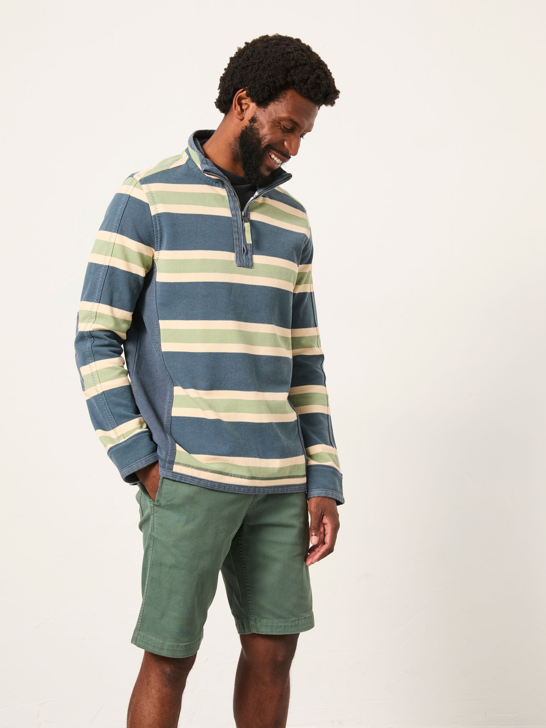 Stripe Quarter Neck Sweat Top