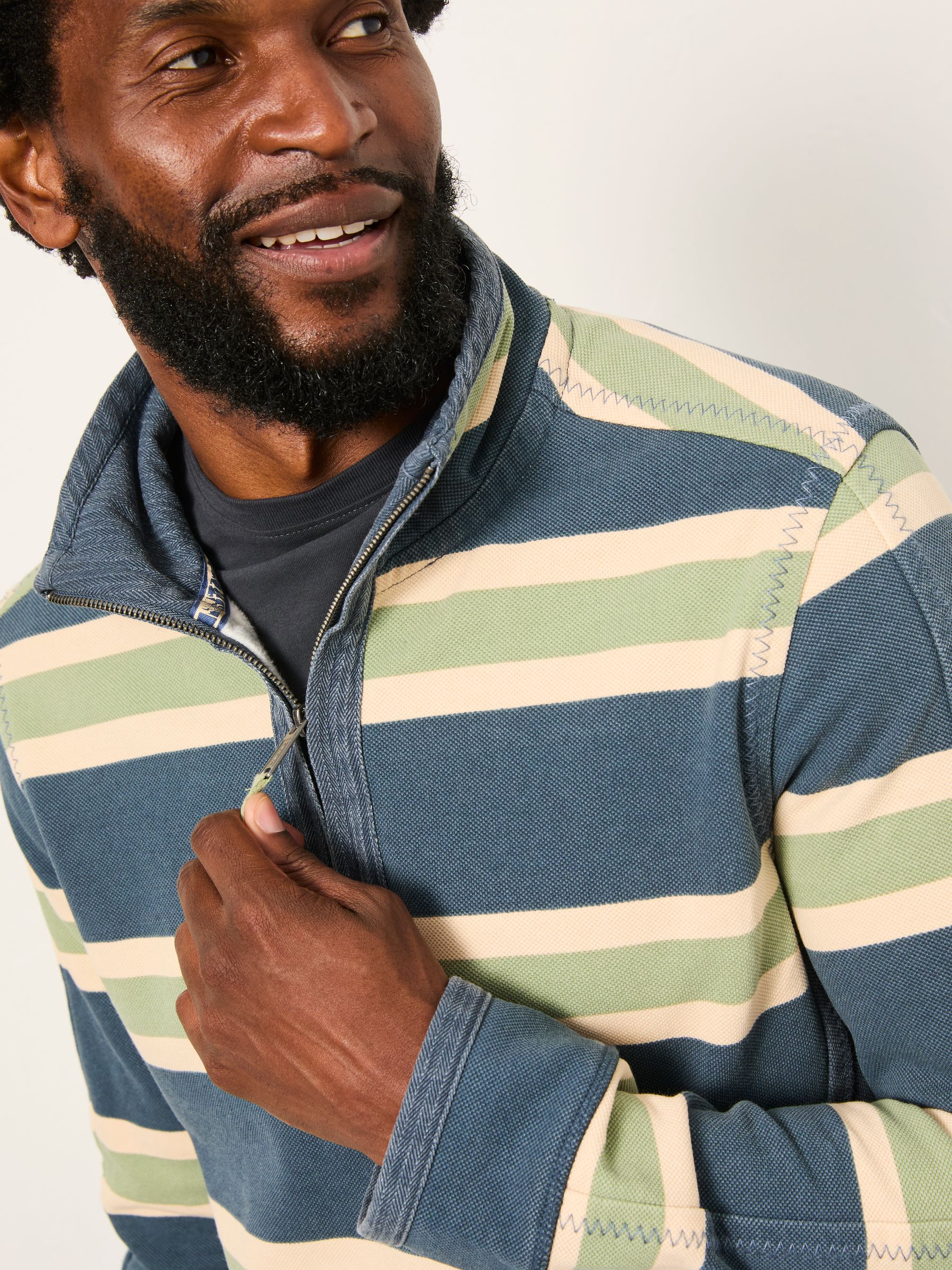 Stripe Quarter Neck Sweat Top in Blue | FatFace USA