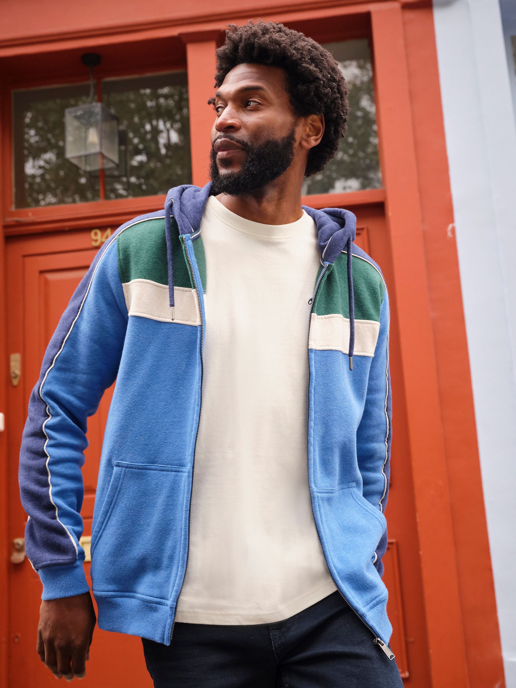 Brooke Cobalt Blue Zip Through Cut Sew Hoodie - Image 1 of 8