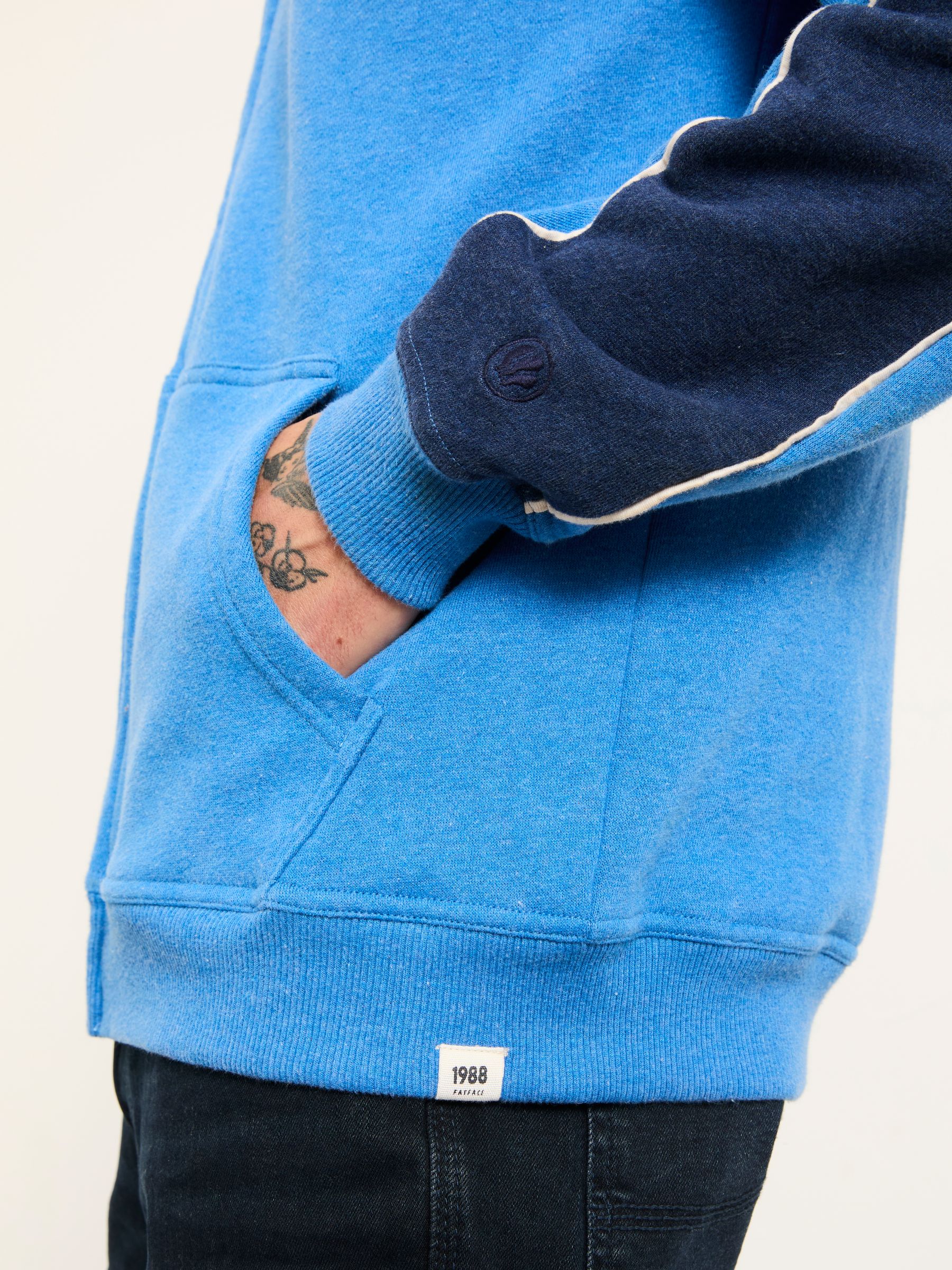 Brooke Cobalt Blue Zip Through Cut Sew Hoodie - Image 6 of 8