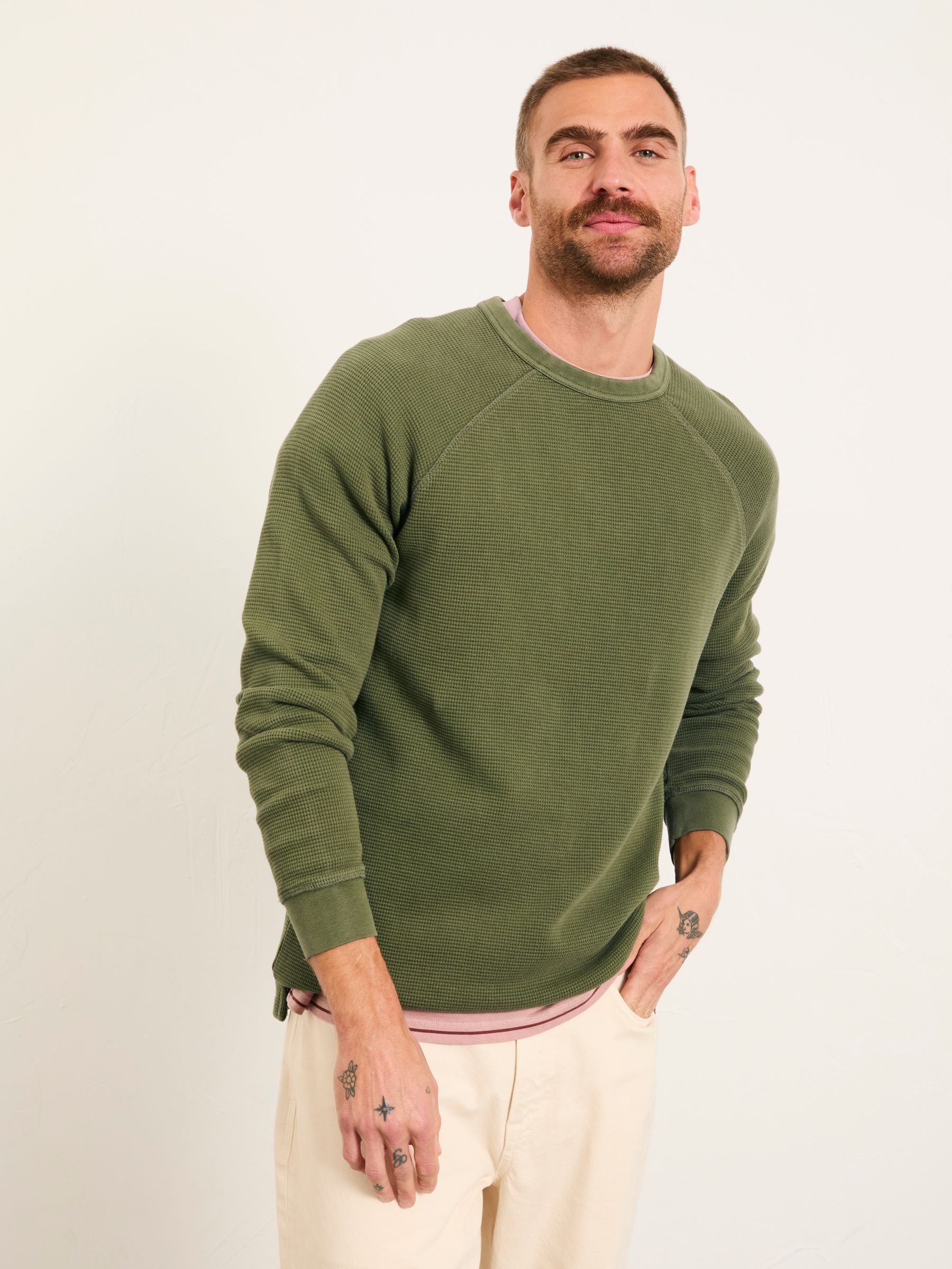 Wye Dusky Green Crew Neck Sweat | FatFace USA