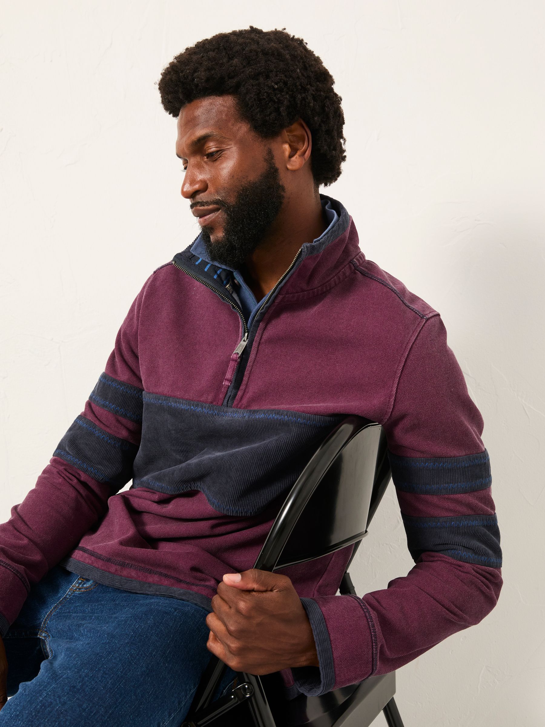Stripe Quarter Neck Sweat Top