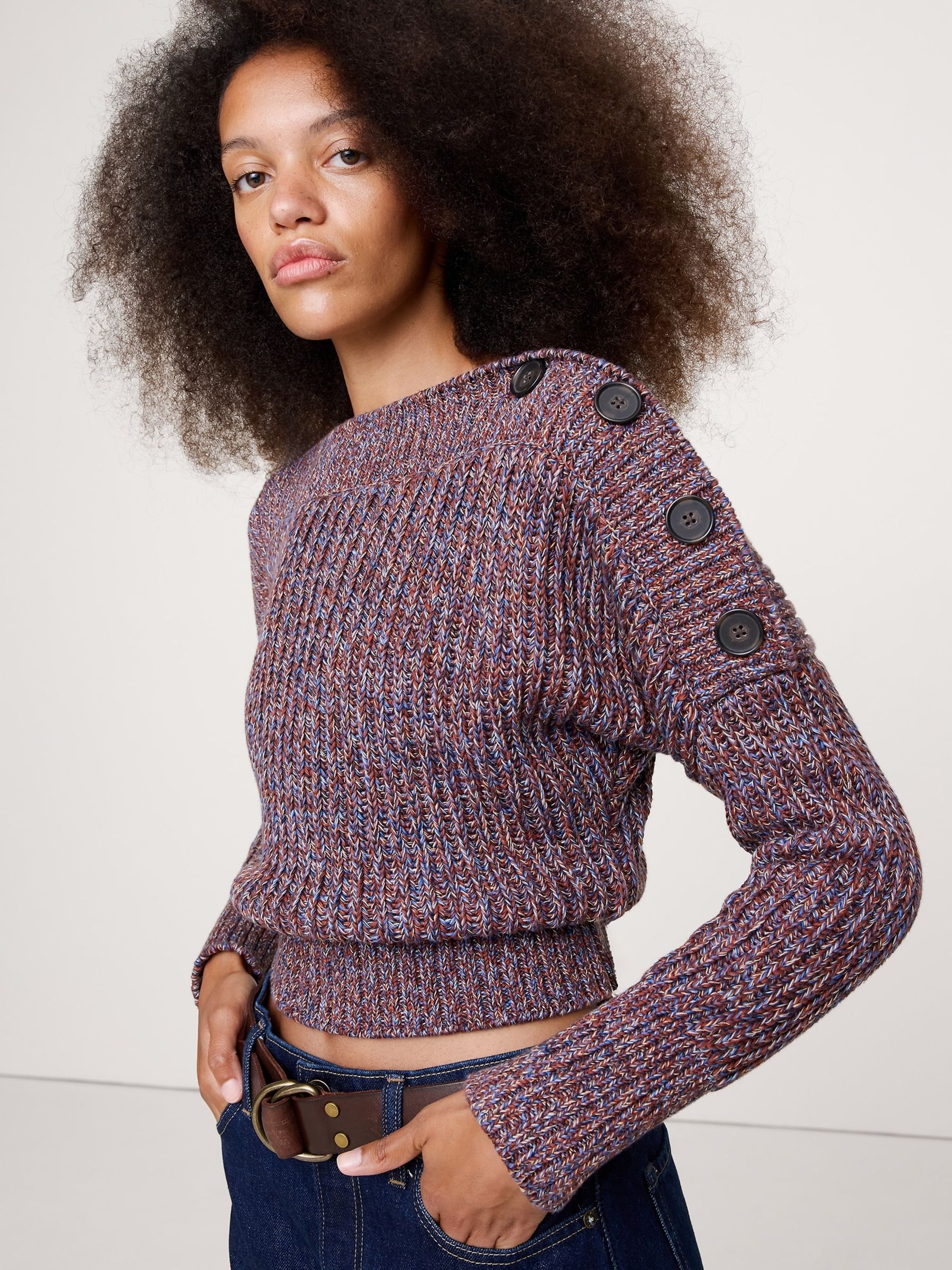 Banana Republic Multi Cotton Button-Shoulder Sweatshirt - Image 1 of 4