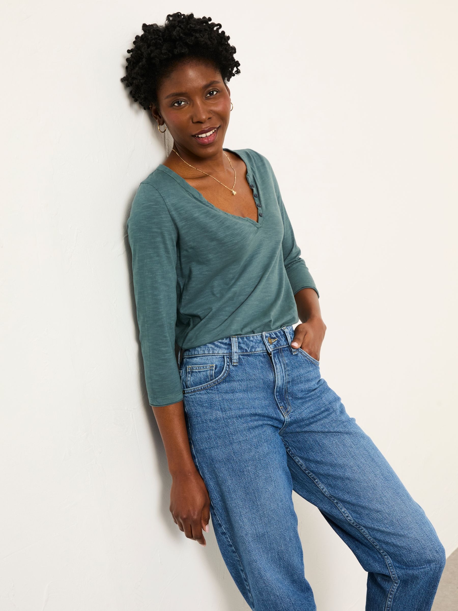 Aster Blue Denim 3/4 Sleeve T Shirt - Image 1 of 6 Aster Blue Denim 3/4 Sleeve T Shirt - Image 1 of 6