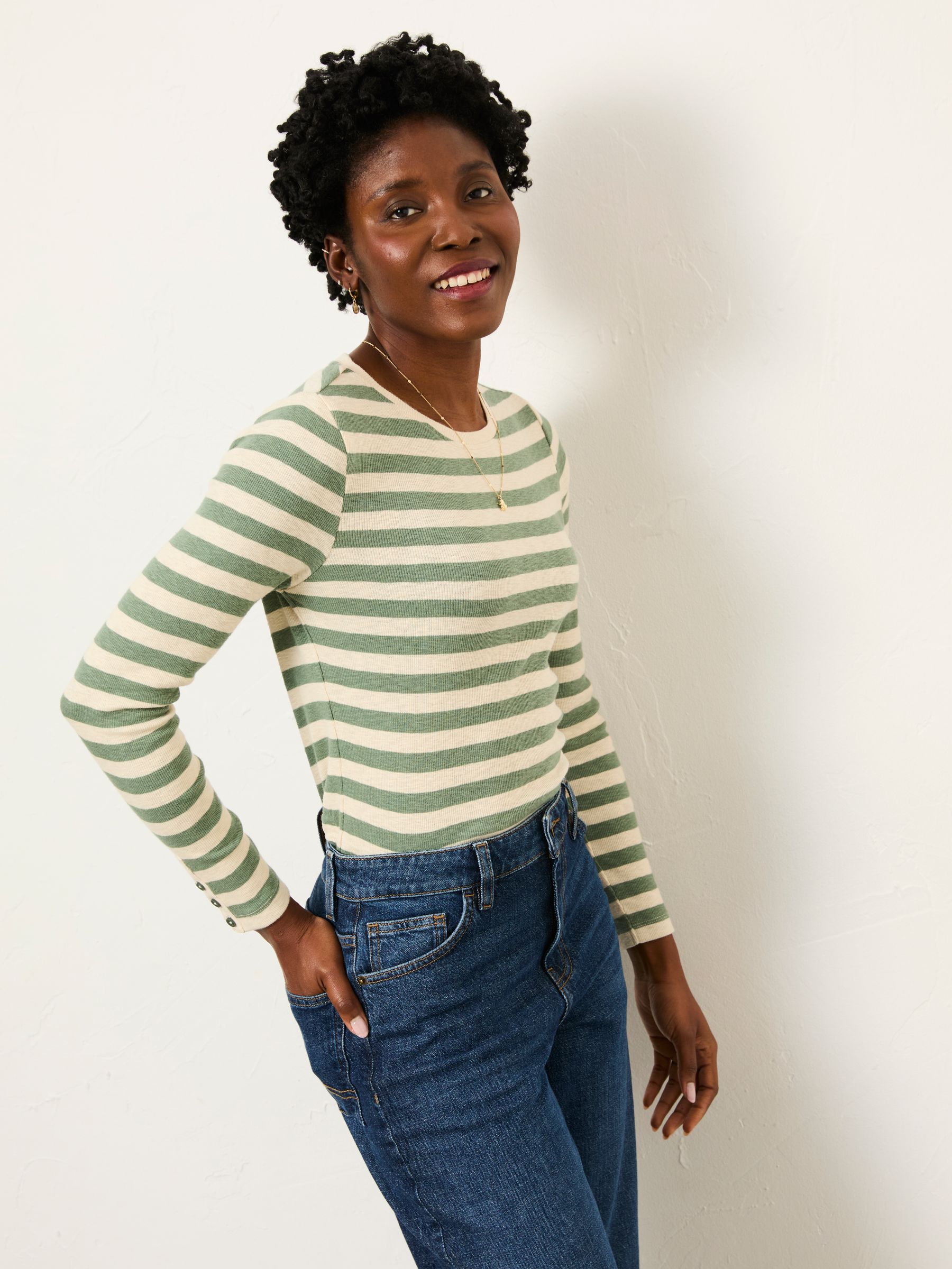 Callie Green Stripe Long Sleeve Top - Image 1 of 6