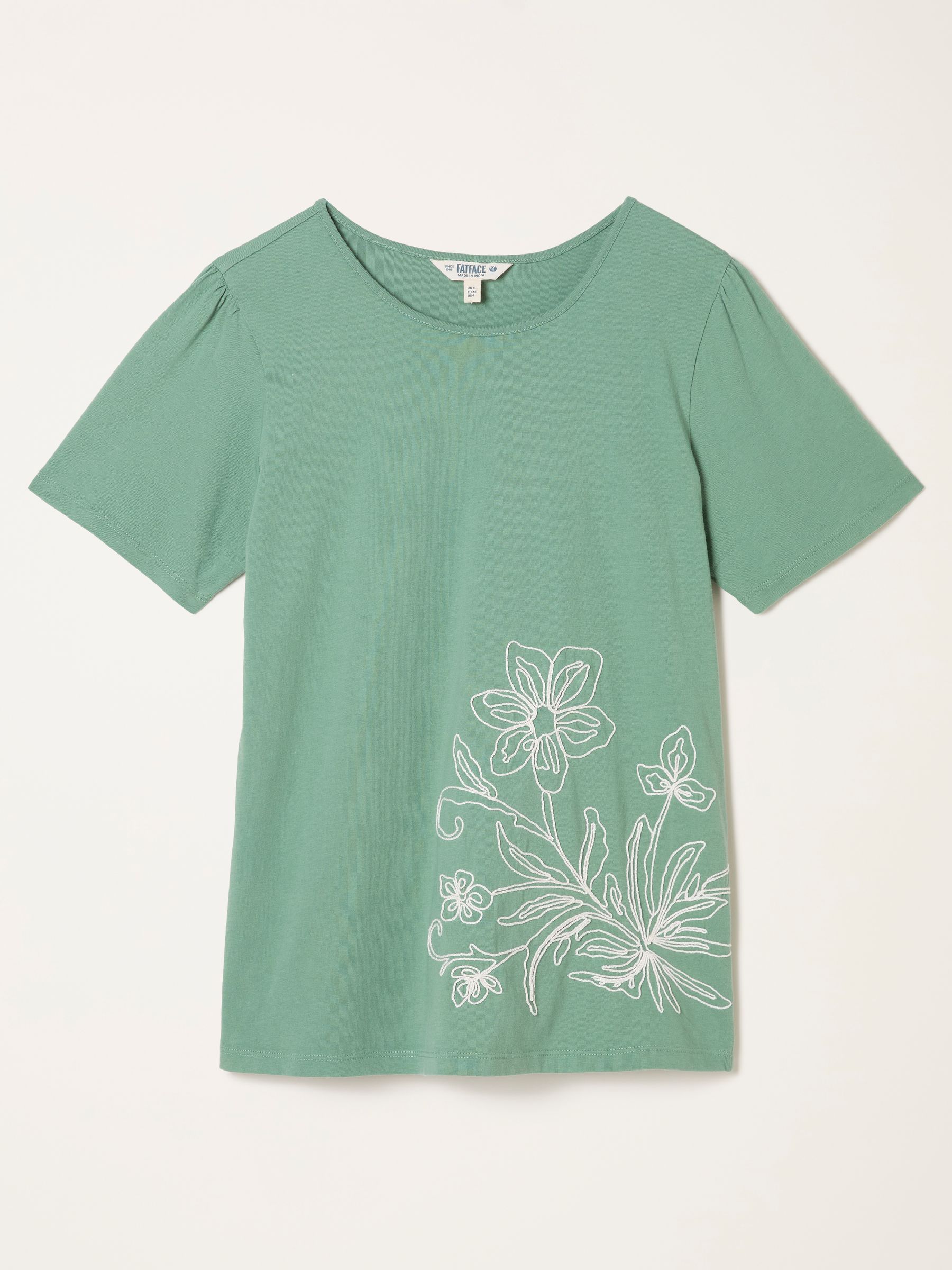 Freya Mid Green Floral Embroidered T Shirt - Image 1 of 1