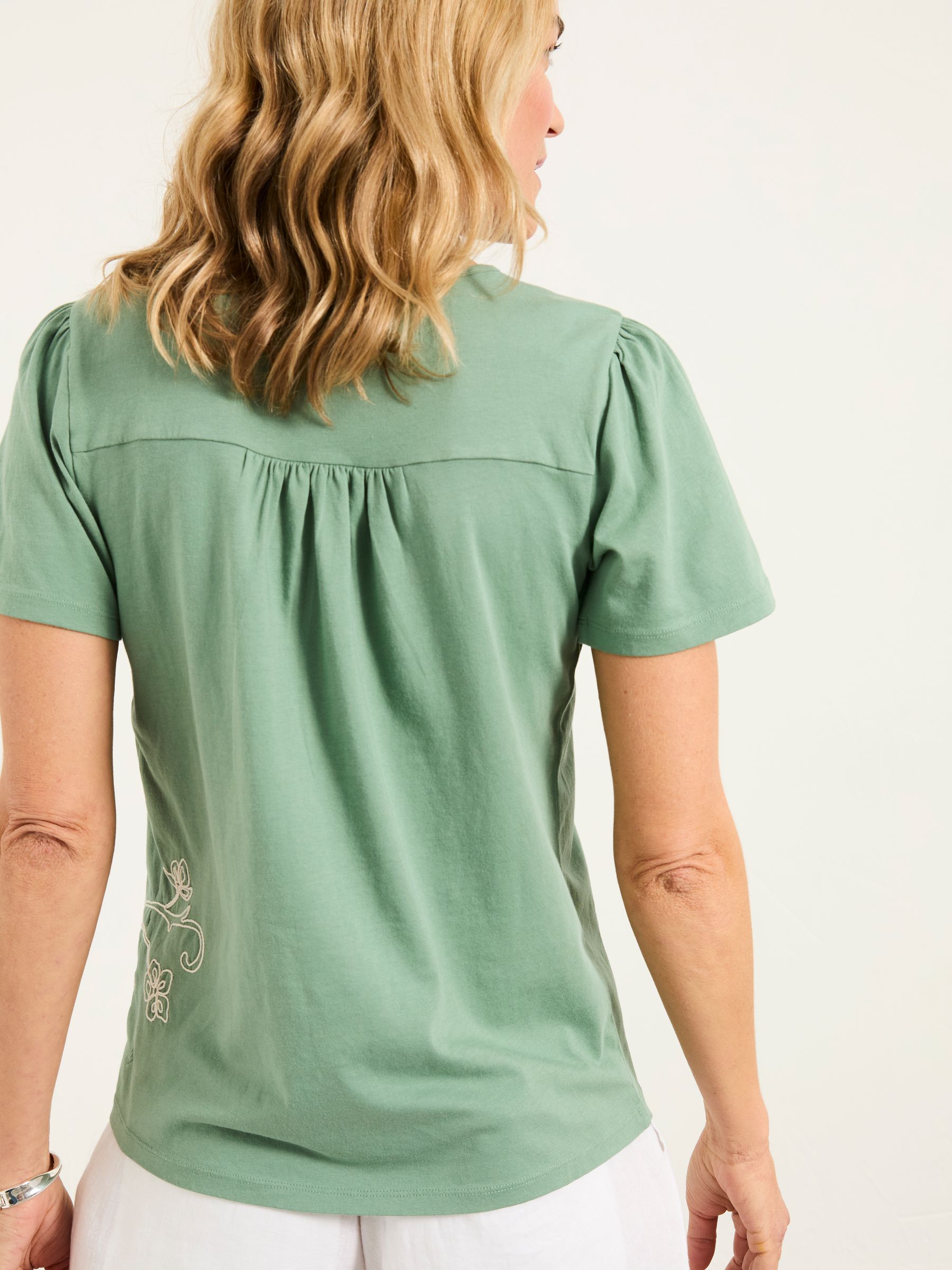 Freya Mid Green Floral Embroidered T Shirt - Image 2 of 6