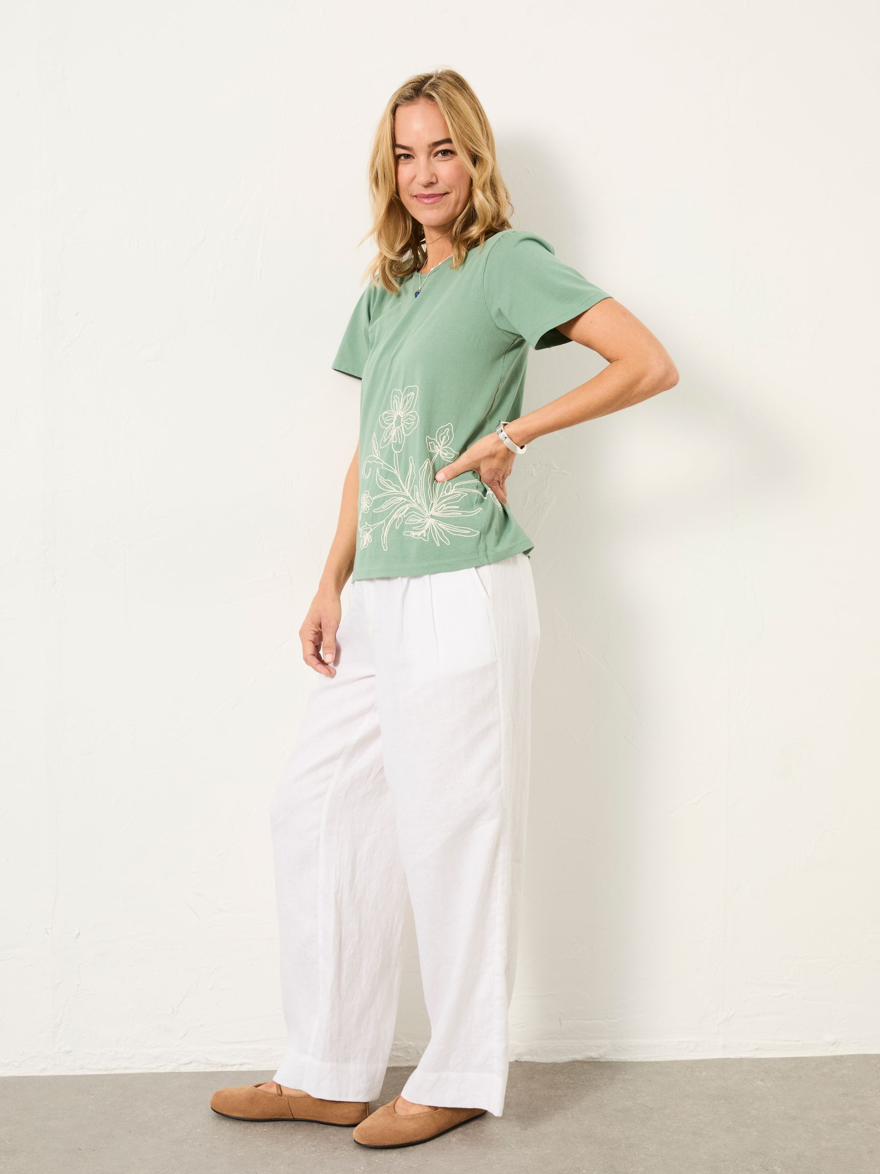 Freya Mid Green Floral Embroidered T Shirt - Image 5 of 6