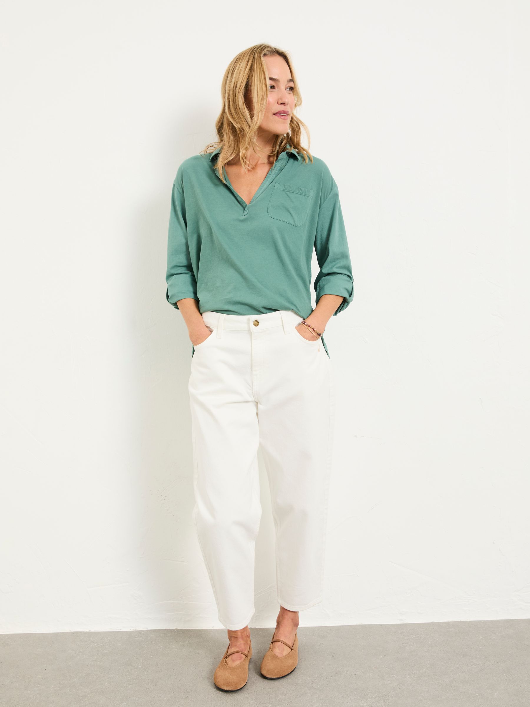 Paige Jade Green Woven Jersey Mix Top - Image 3 of 6