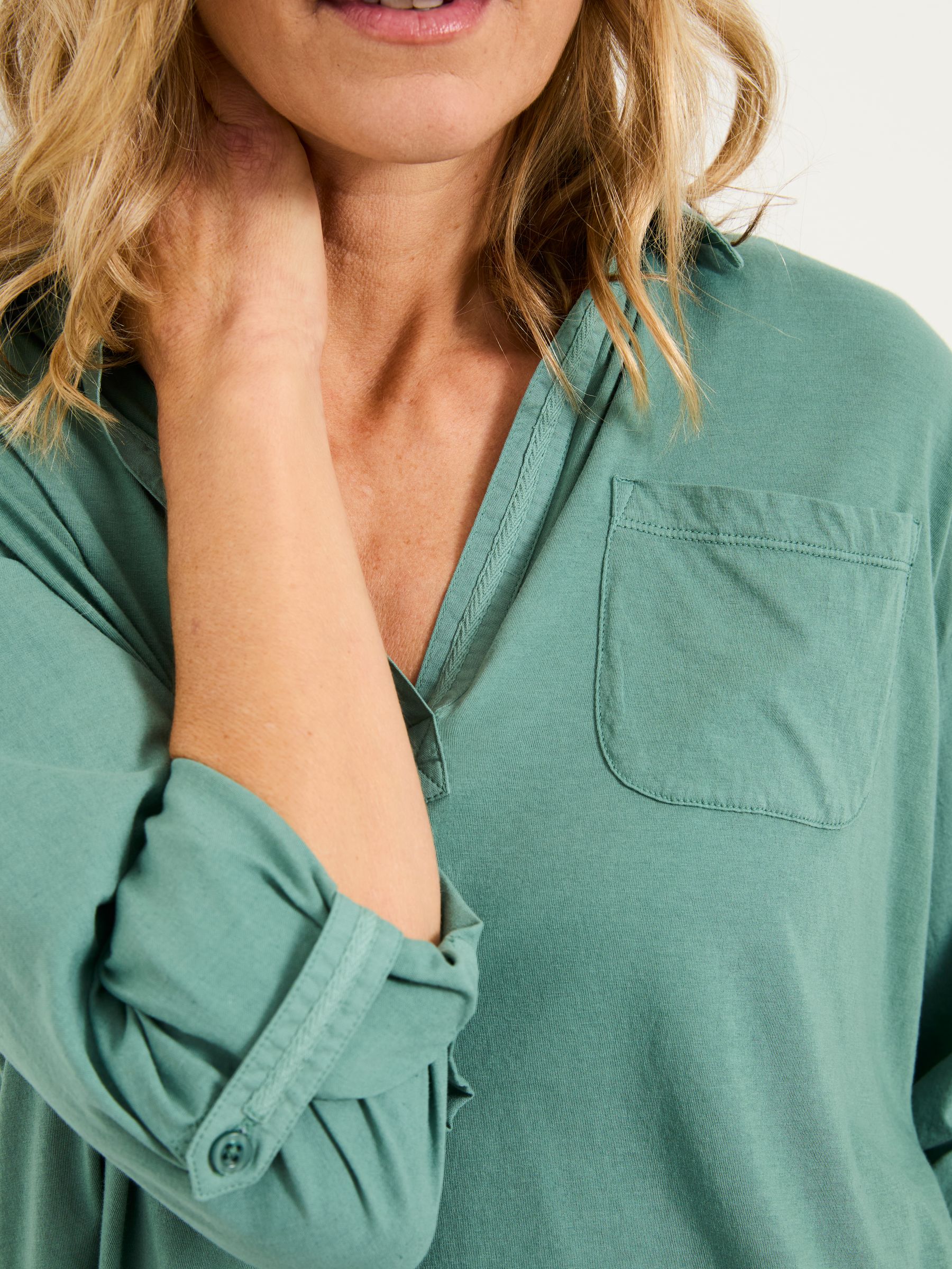 Paige Jade Green Woven Jersey Mix Top - Image 5 of 6