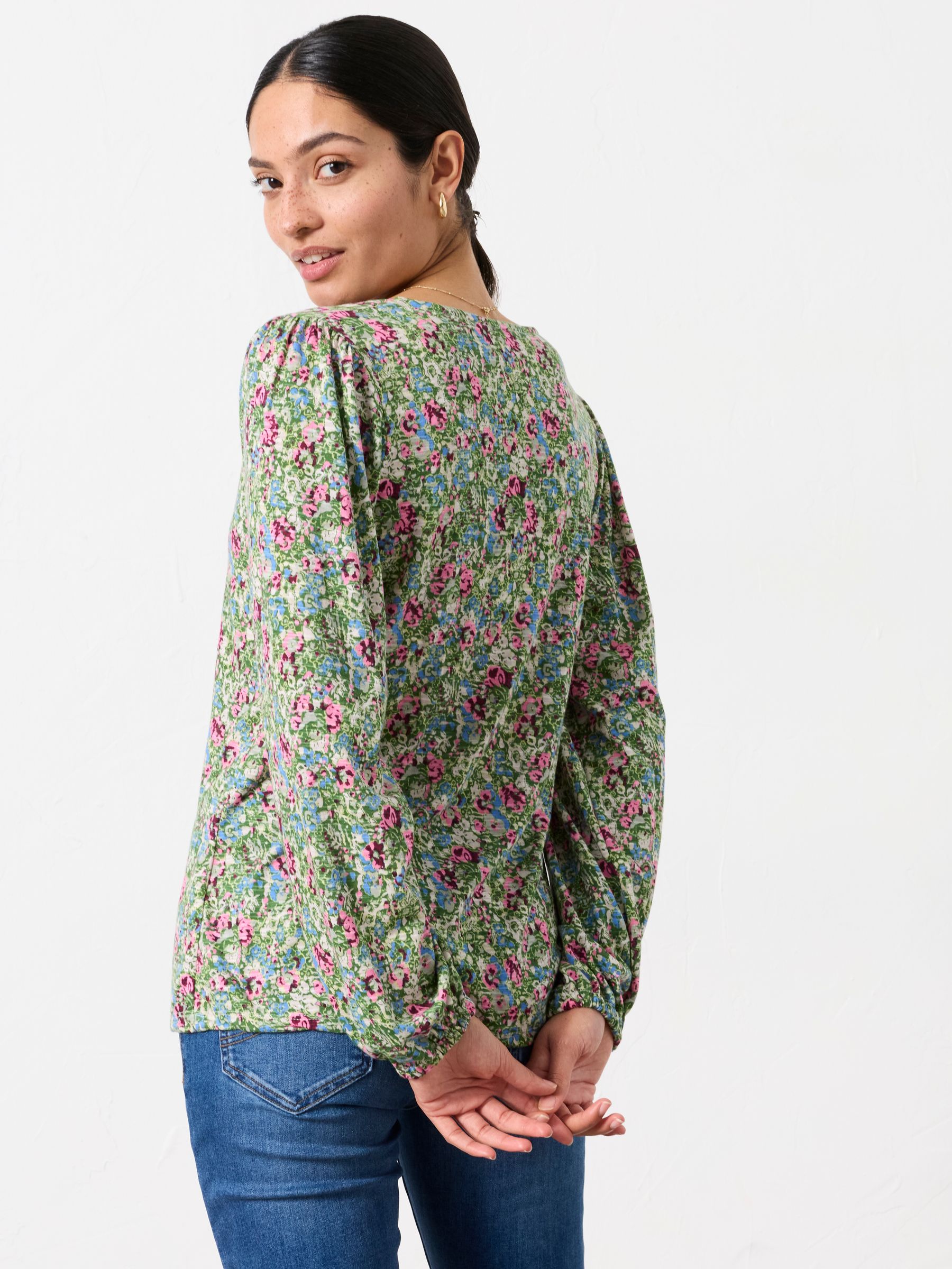 Margot Green Ditsy Garden V Neck Top - Image 2 of 6