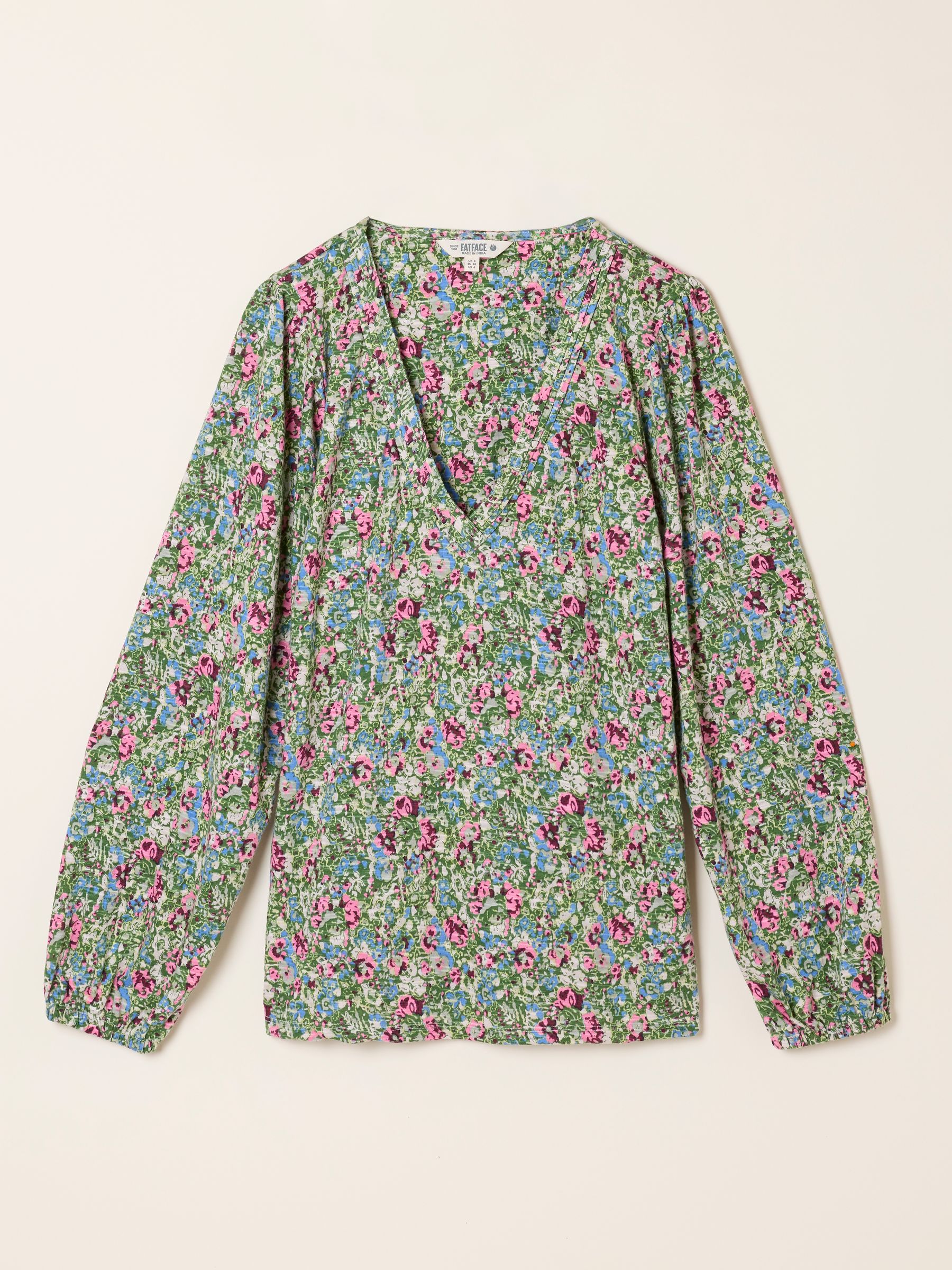 Margot Green Ditsy Garden V Neck Top - Image 6 of 6