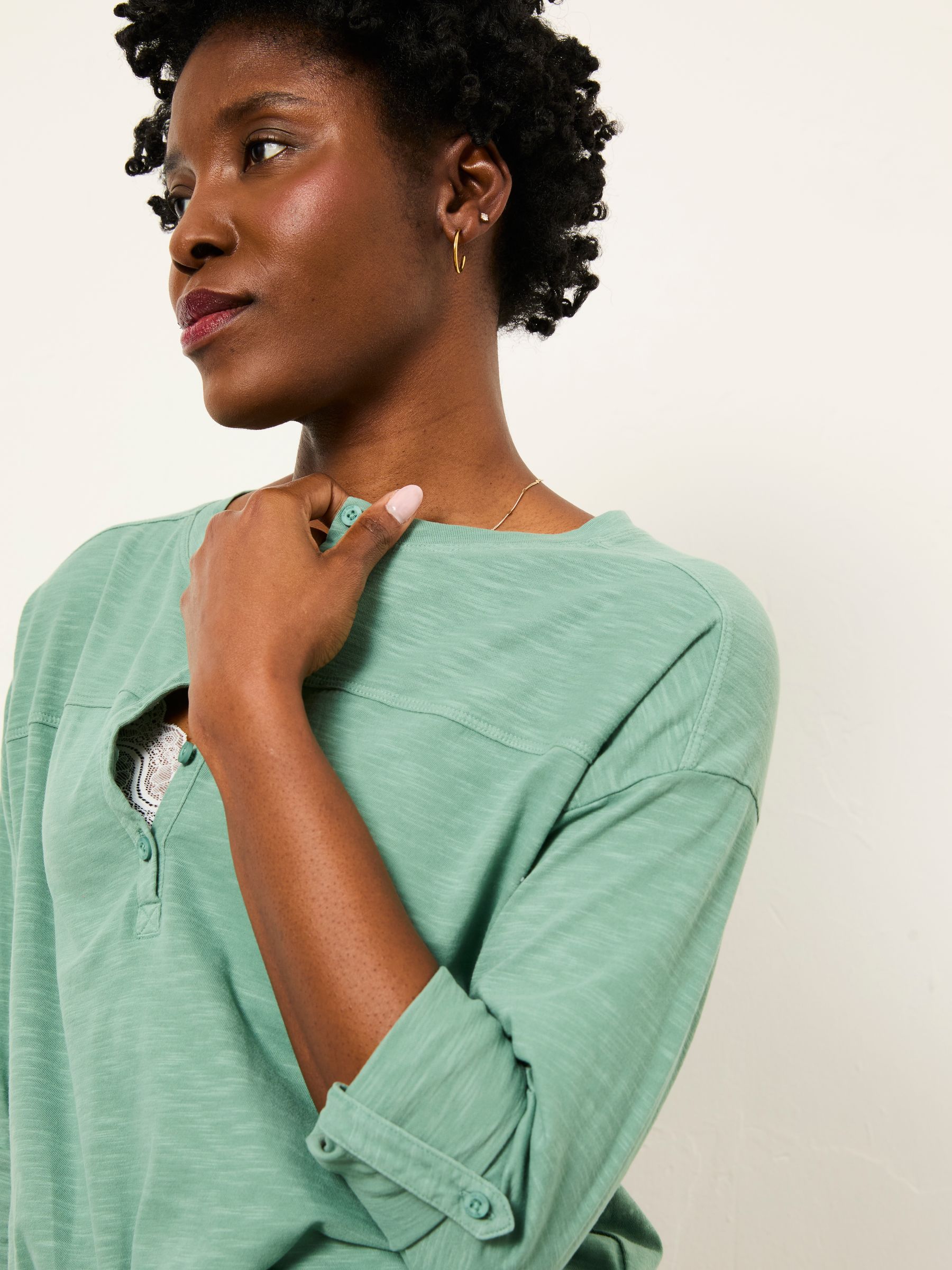 Milly Jade Green Henley T Shirt - Image 4 of 6