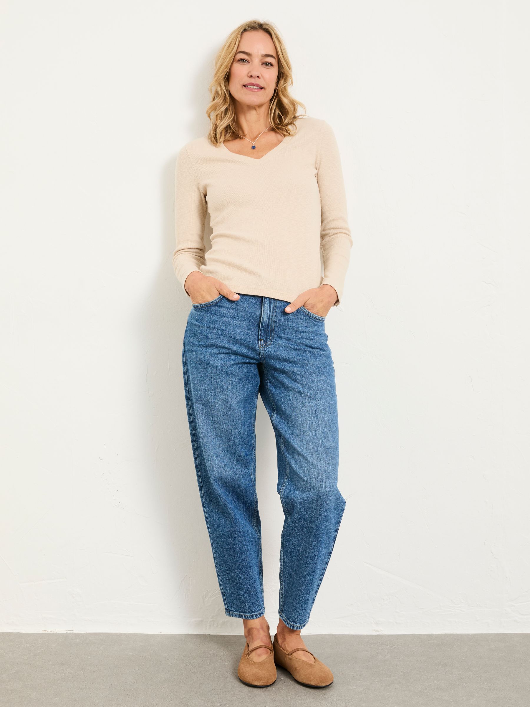 Callie Oatmeal V Neck Top - Image 1 of 6