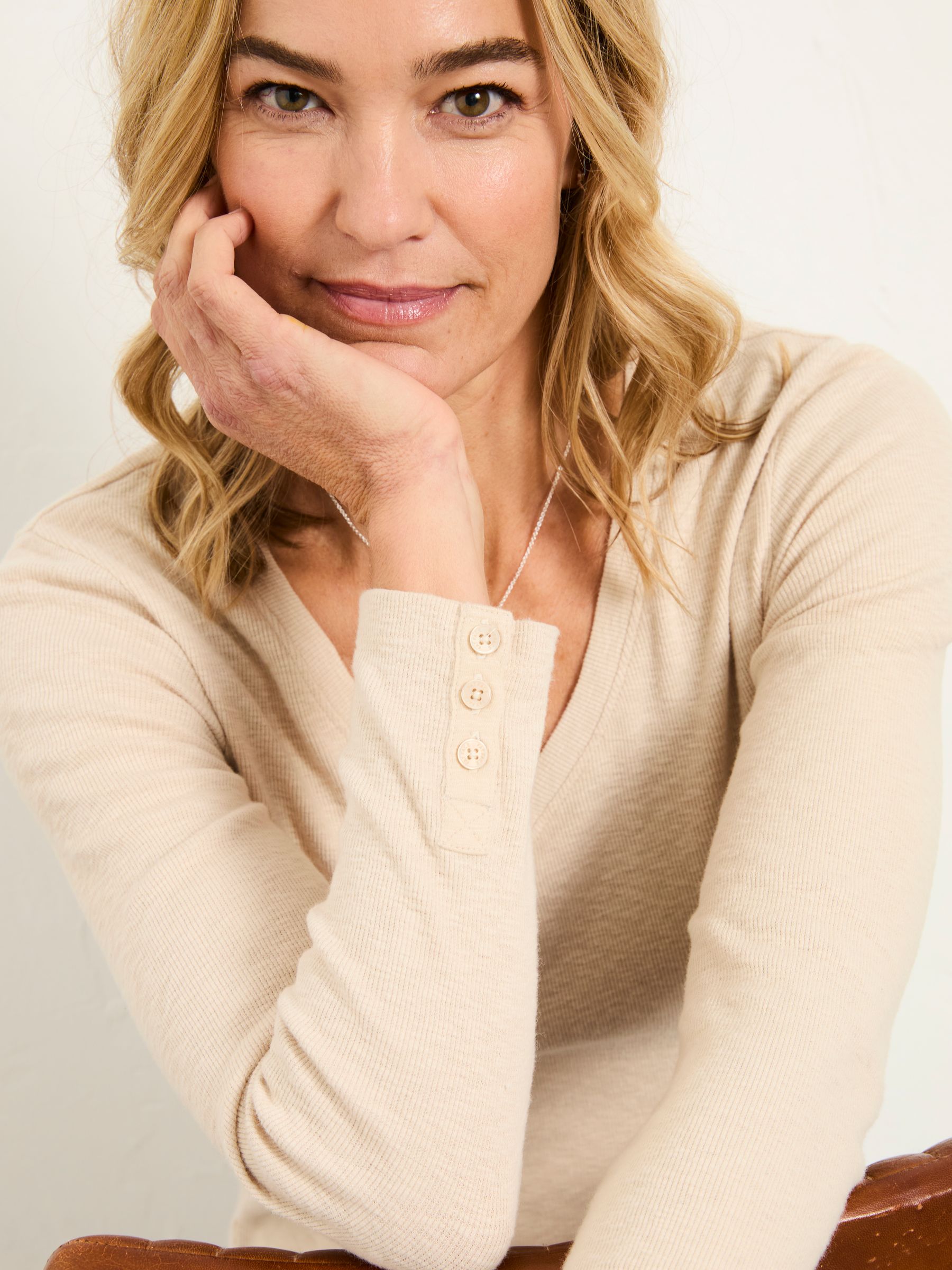 Callie Oatmeal V Neck Top - Image 5 of 6